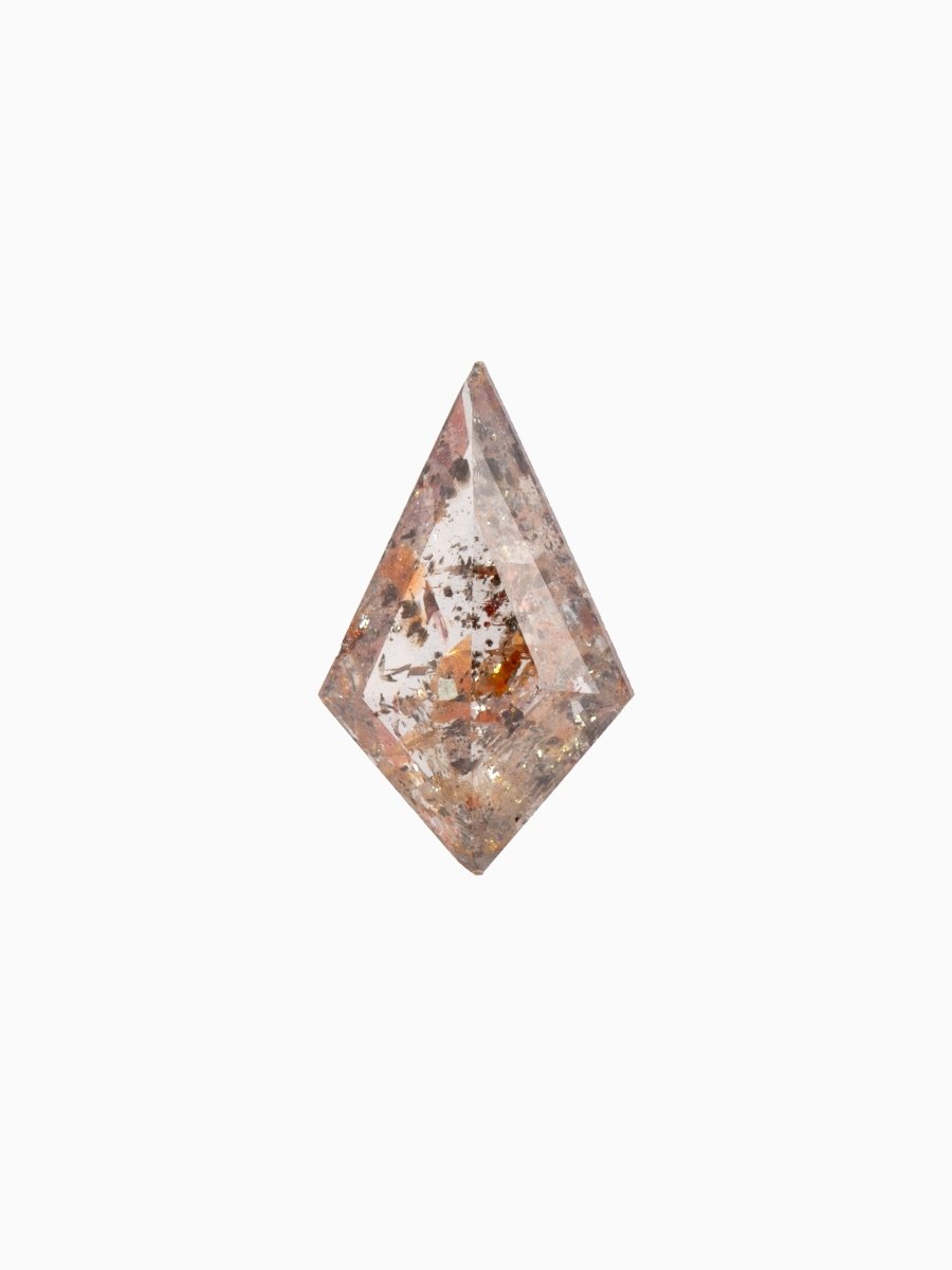 Loose kite-shaped rose salt and pepper diamond with autumn-colored inclusions, step cut, face view