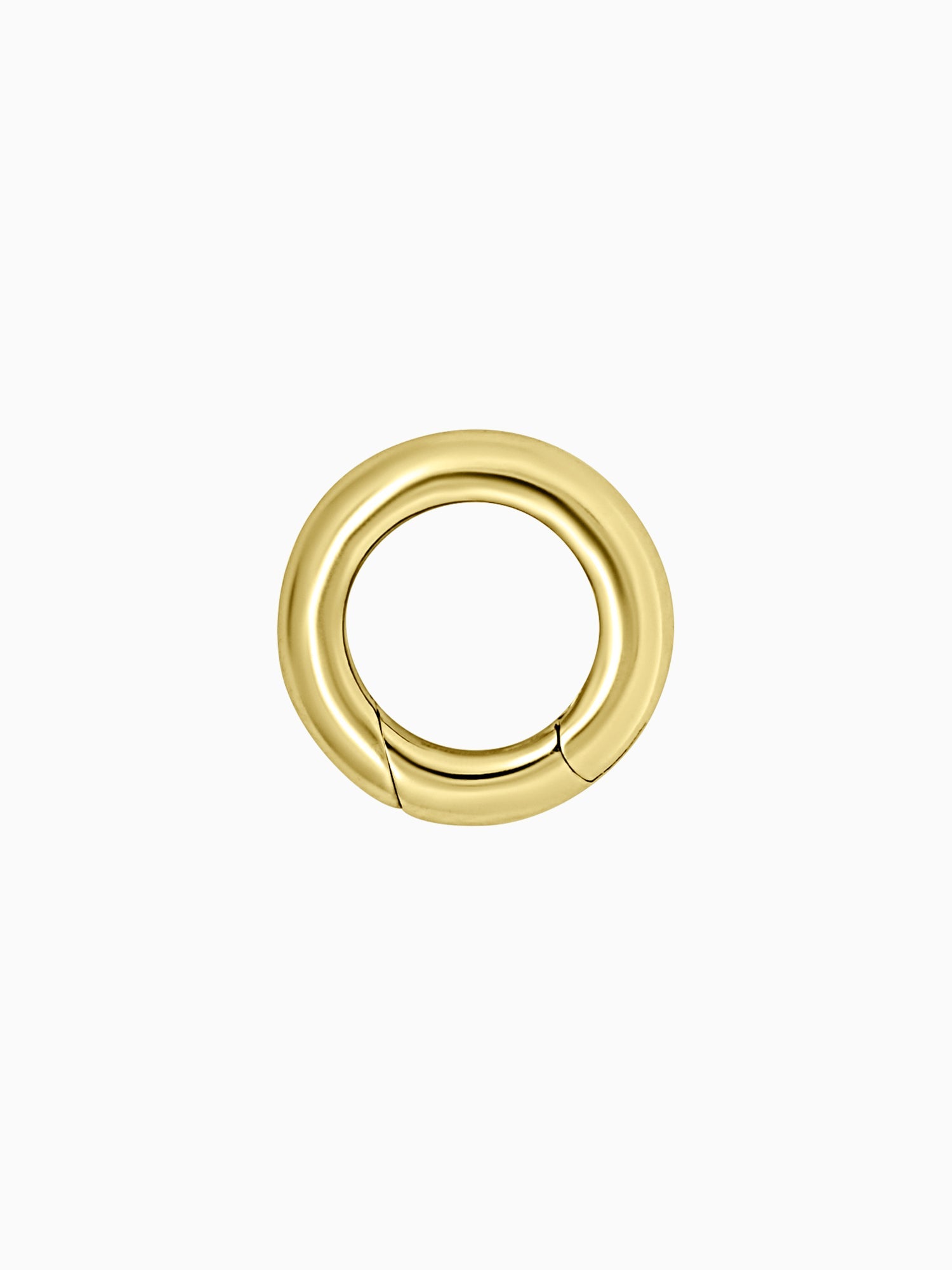 A 14K yellow gold small charm push lock ring with a secure mechanism.