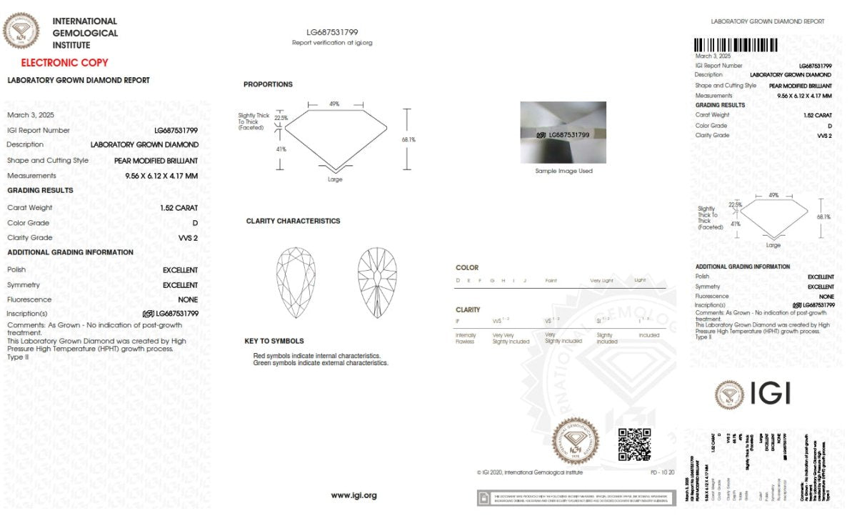 Diamond grading report with IGI logo on a white background