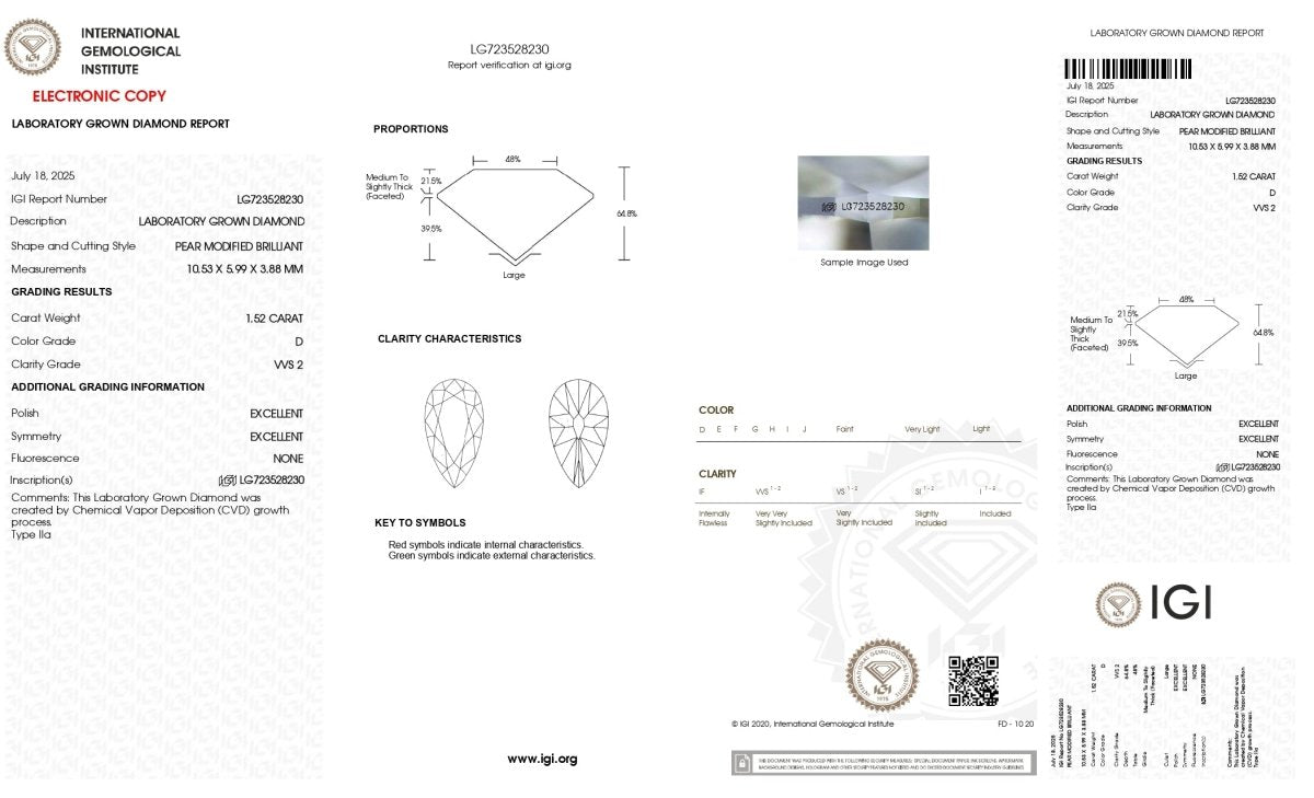 Diamond grading report with IGI logo on a white background