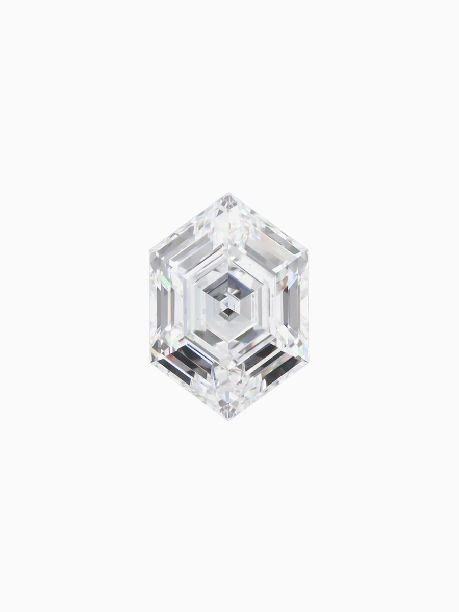 hexagon lab grown white diamond on a white background