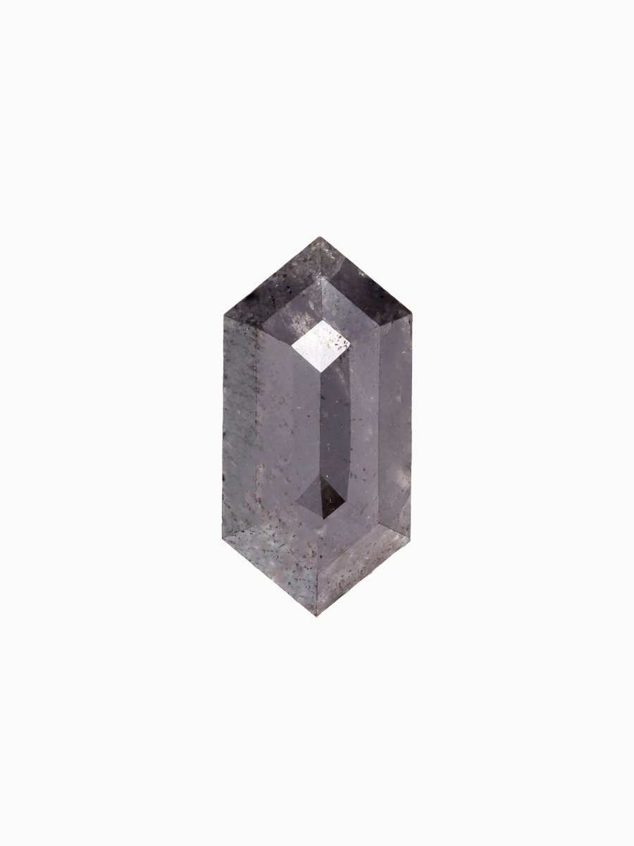 face view of loose lab-grown hexagon salt pepper diamond gemstone