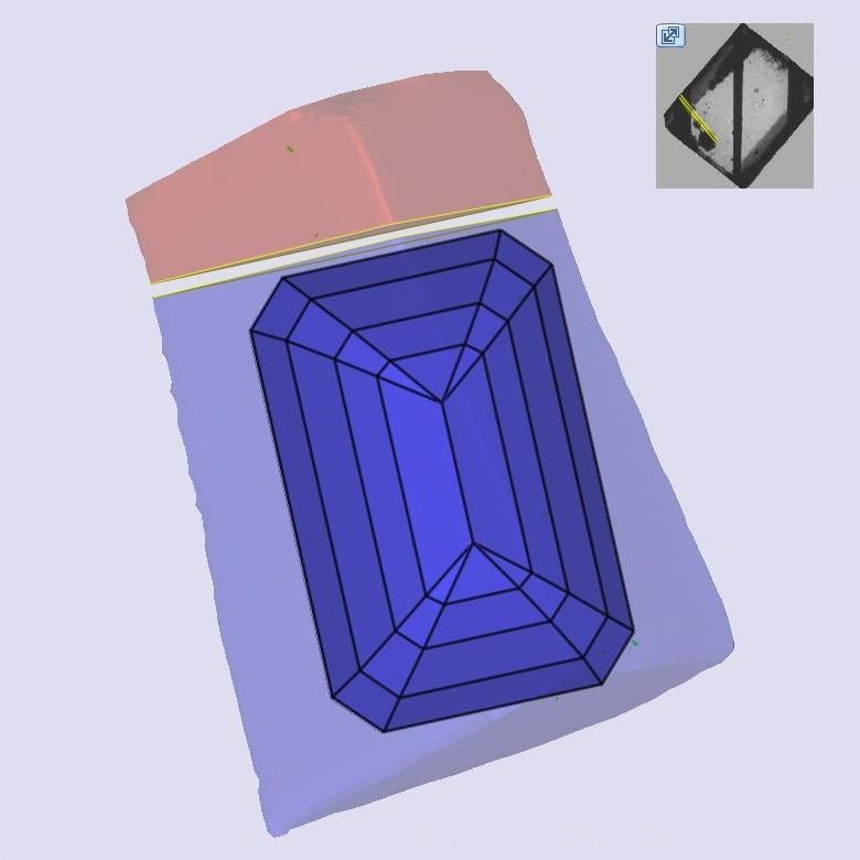 Blue 3d image of emerald cut diamond