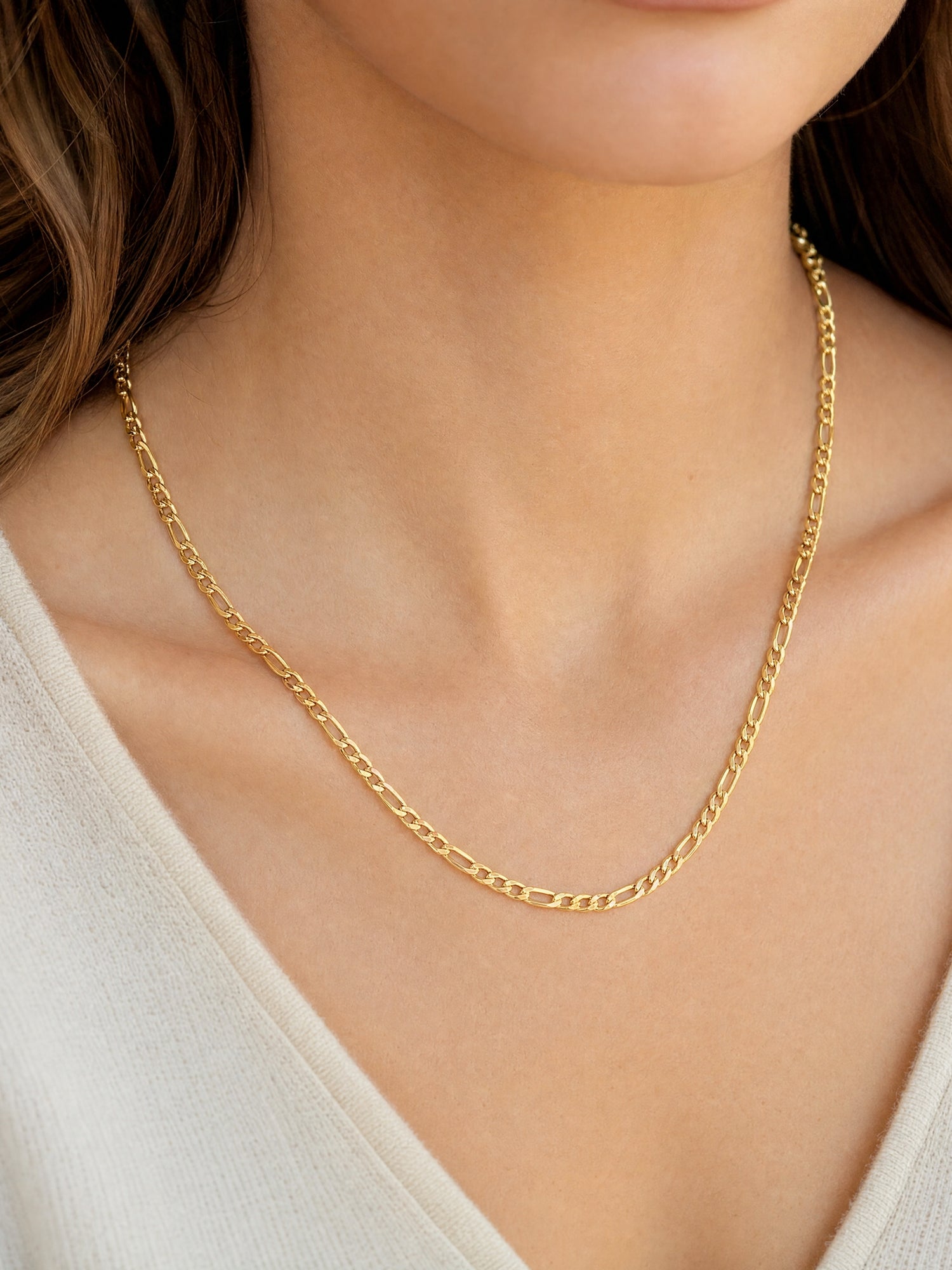 5.2mm Figaro chain model shoot gold over sterling silver gold plated chain necklace