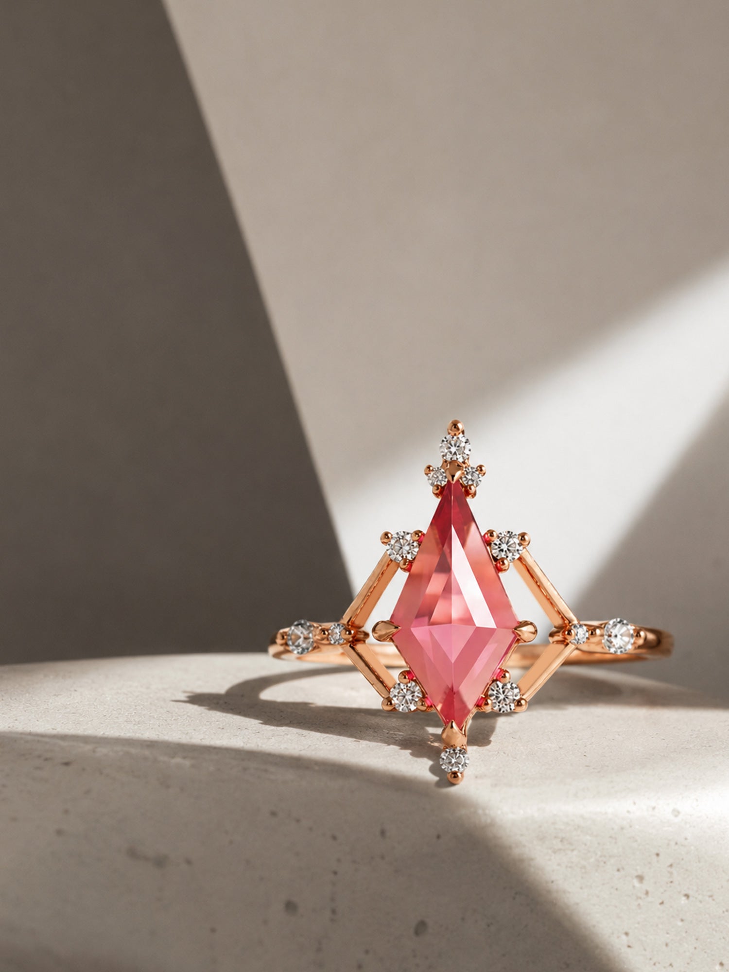 Pink kite sapphire engagement fine jewelry unique art deco fine jewelry wedding ring
