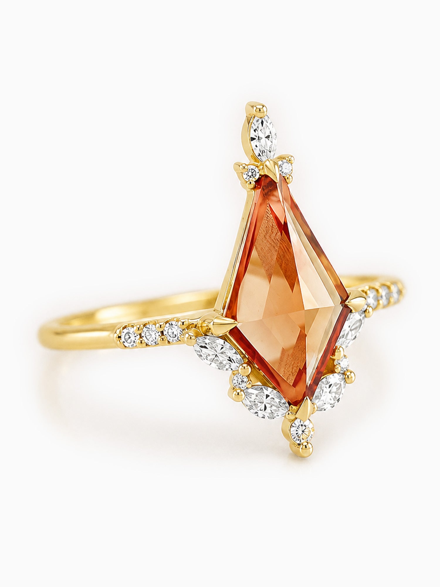 14k yellow gold red sapphire engagement ring diamond wedding ring unique art deco architectural ring