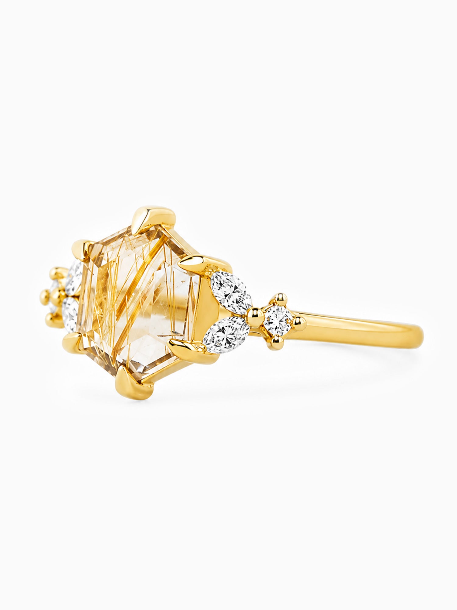 Diamond wedding ring 14k yellow gold rutilated quartz wedding ring