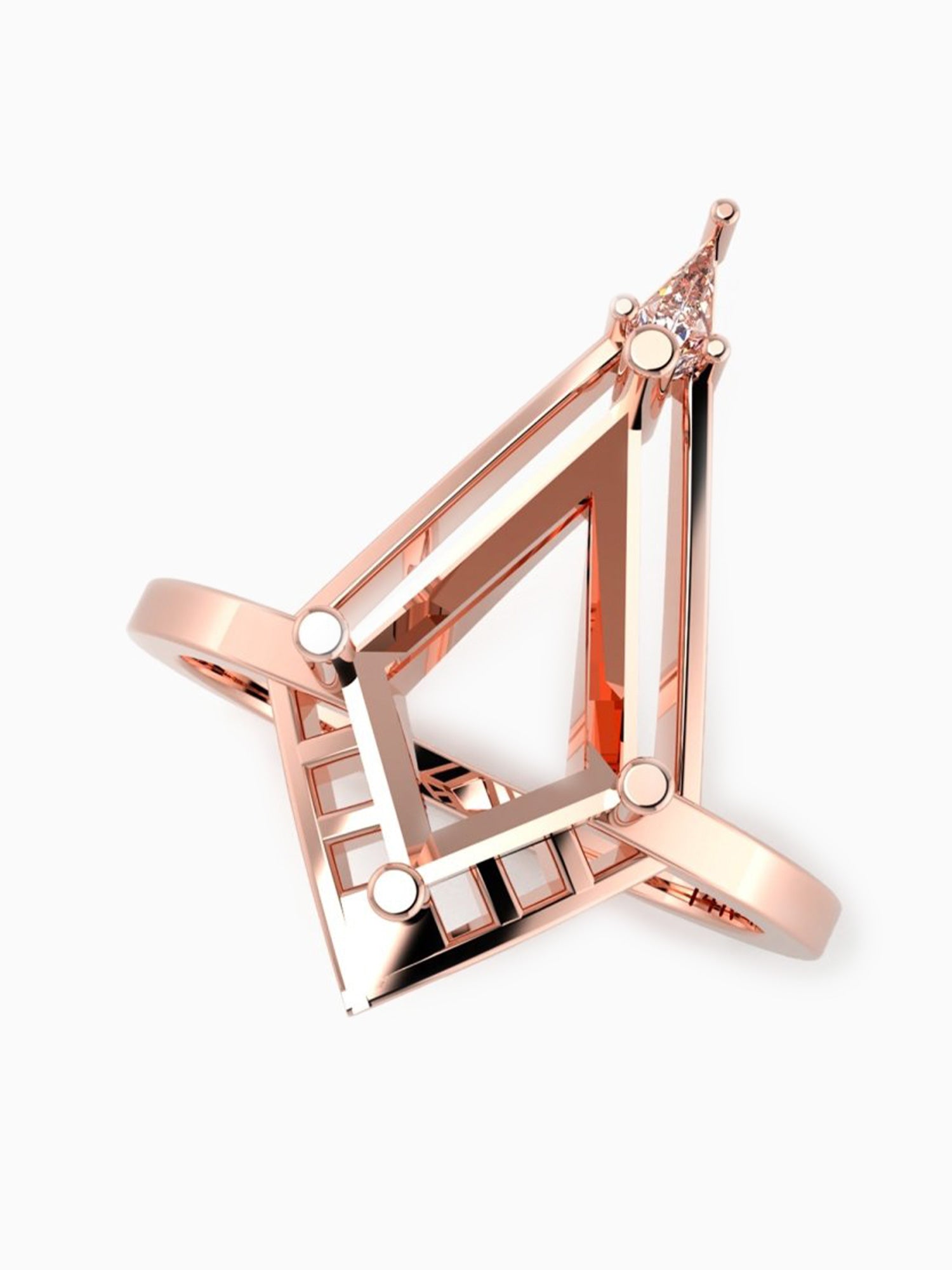 14K Rose Gold Kite diamond engagement ring unique architectural ring