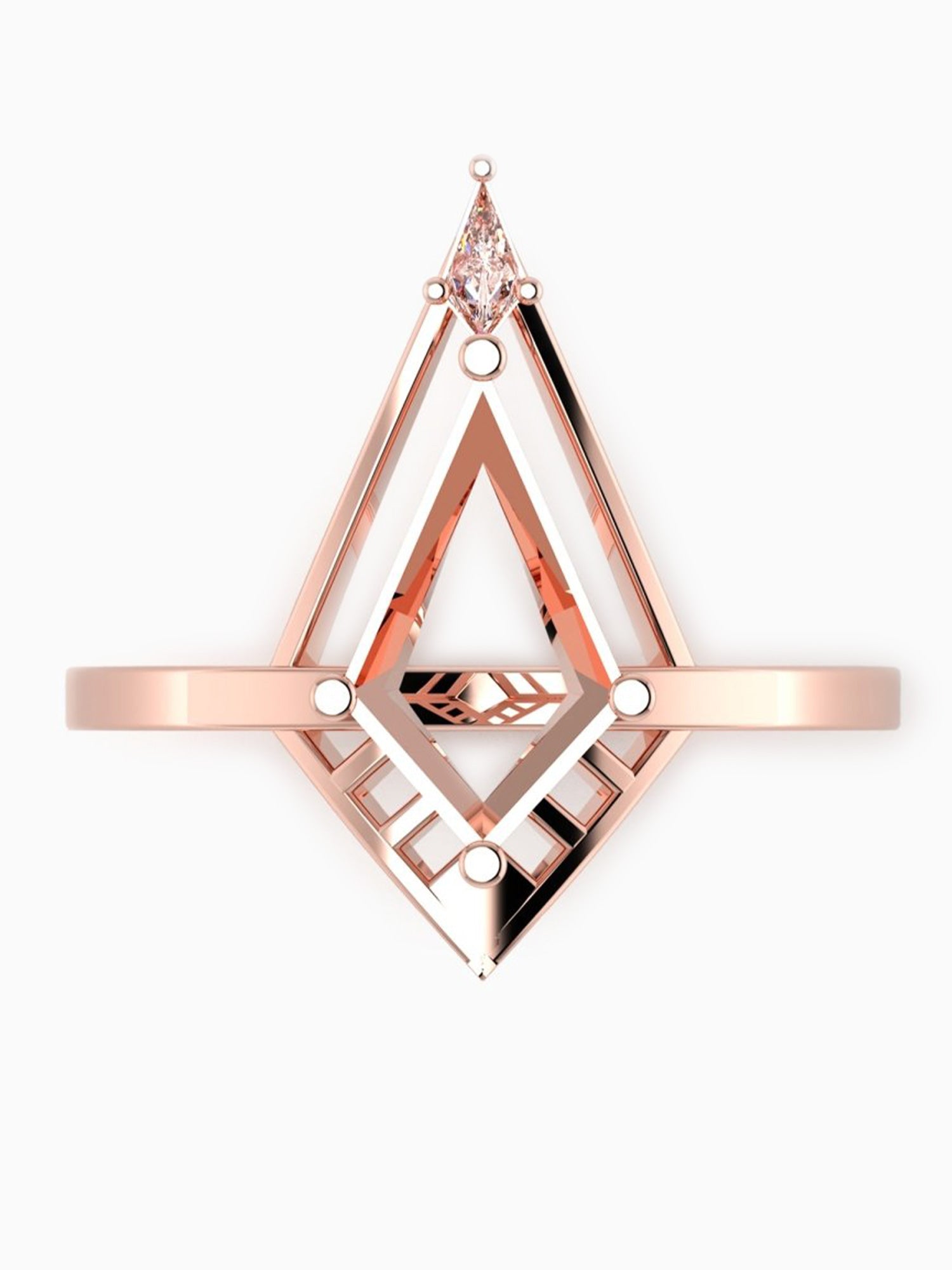 14K Rose gold kite diamond engagement ring wedding ring unique modern art deco
