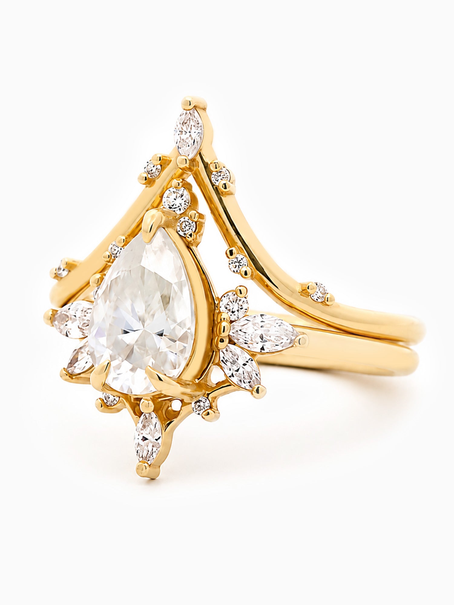 Pear engagement ring fine jewelry completed bridal ring set wedding rings