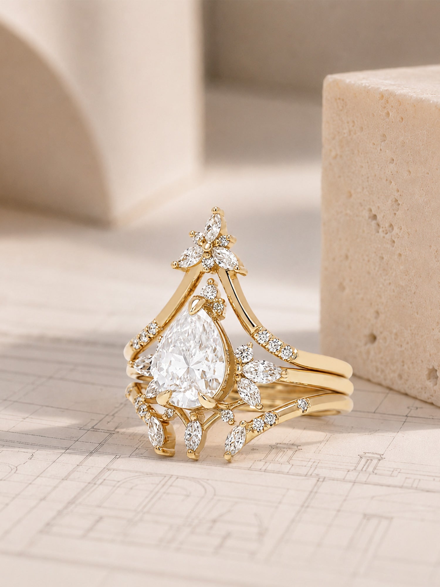 pear moissanite engagement ring stacking rings wedding bands jewelry stacking rings
