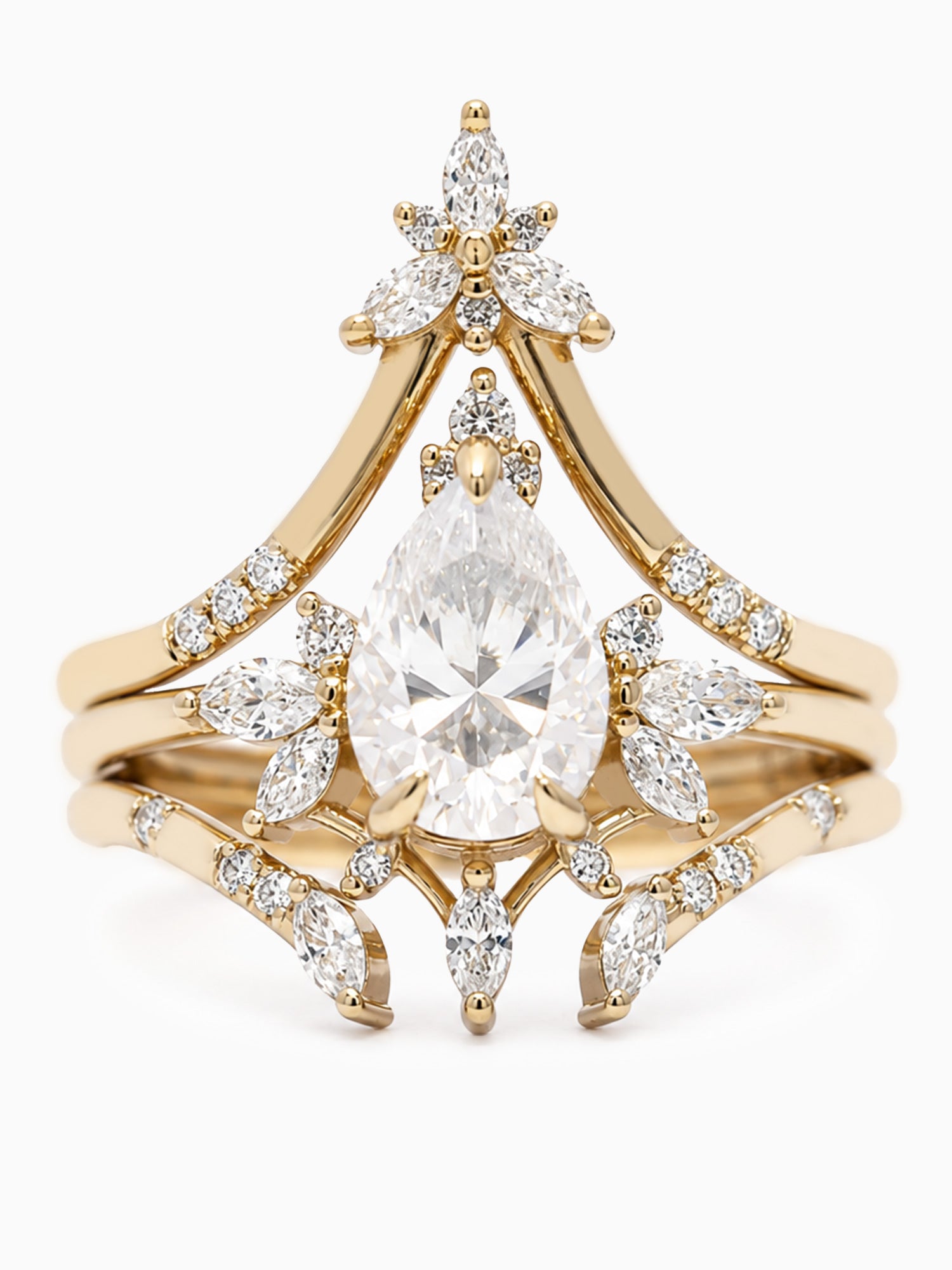 Pear Moissanite engagement ring wedding ring set diamond fine jewelry architectural jewelry bridal jewelry