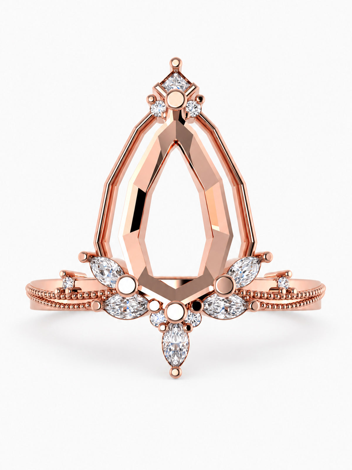 14K Rose Gold fine jewelry Wedding ring Engagement ring diamond Modern Art Deco fine jewelry Milgrain unique ring