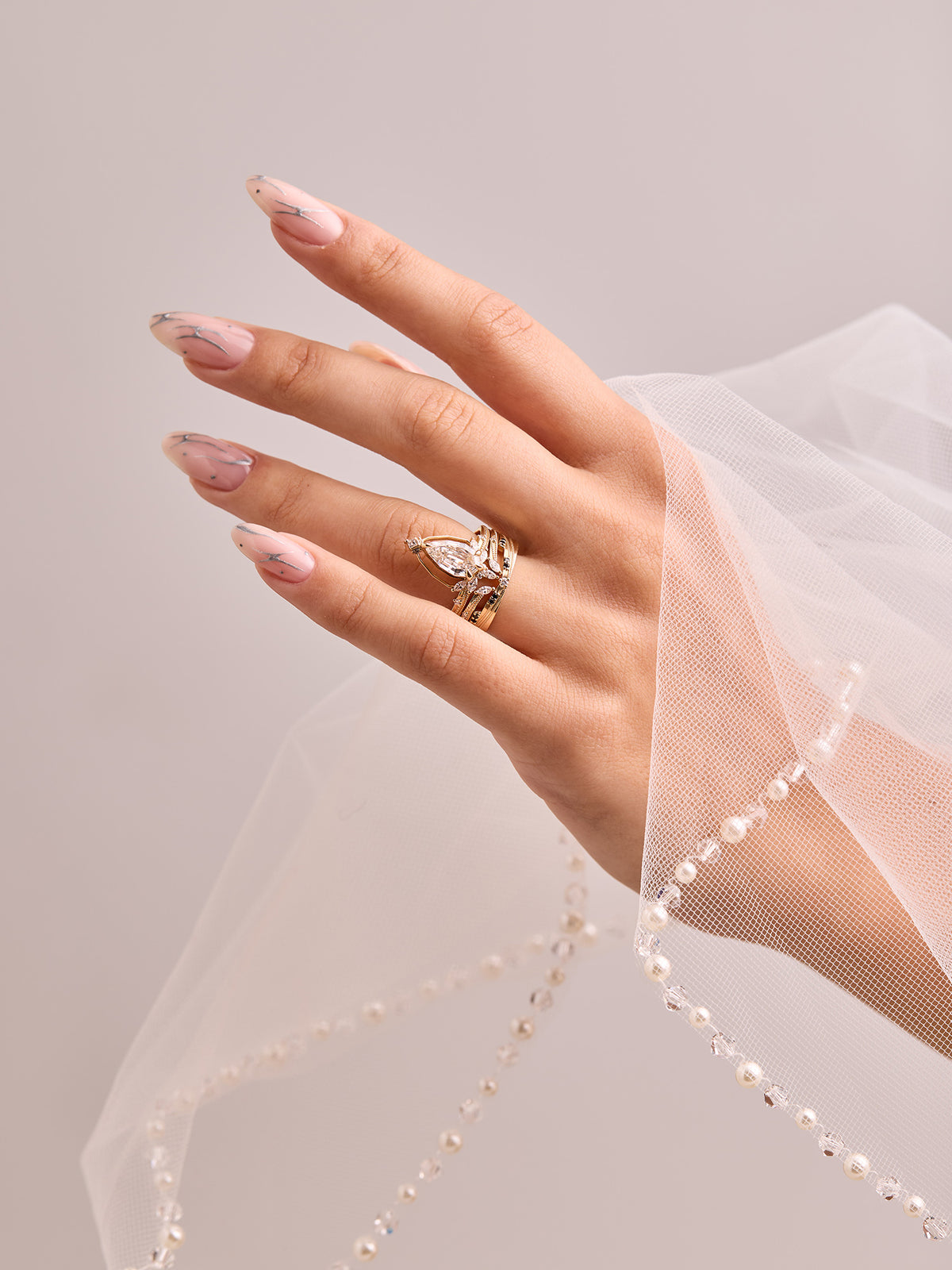 Elegant Pear White Diamond engagement ring fine jewelry unique modern art deco wedding ring set stacking rings