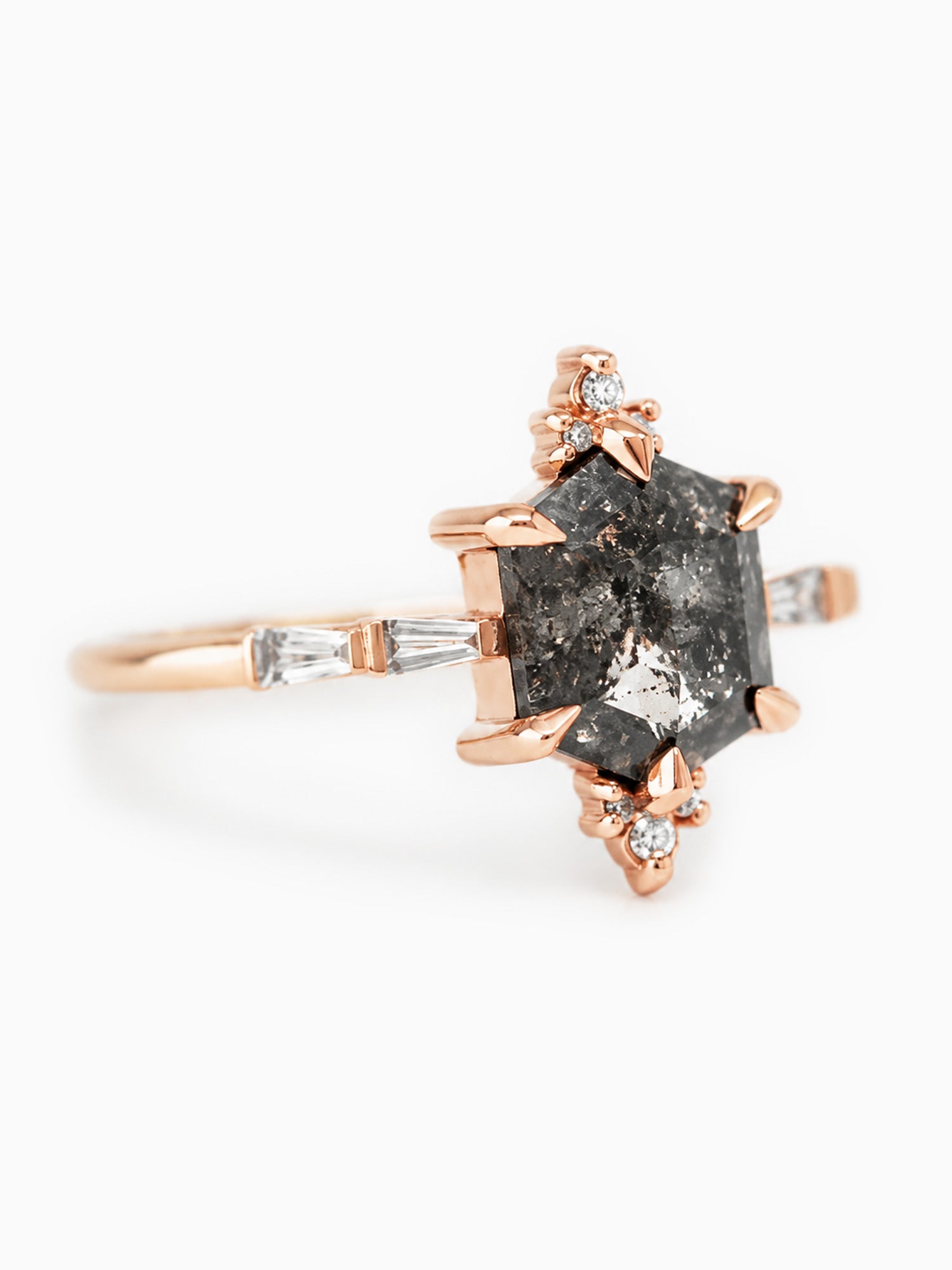 Taper diamond baguette wedding ring unique art deco engagement ring 14k rose gold fine jewelry