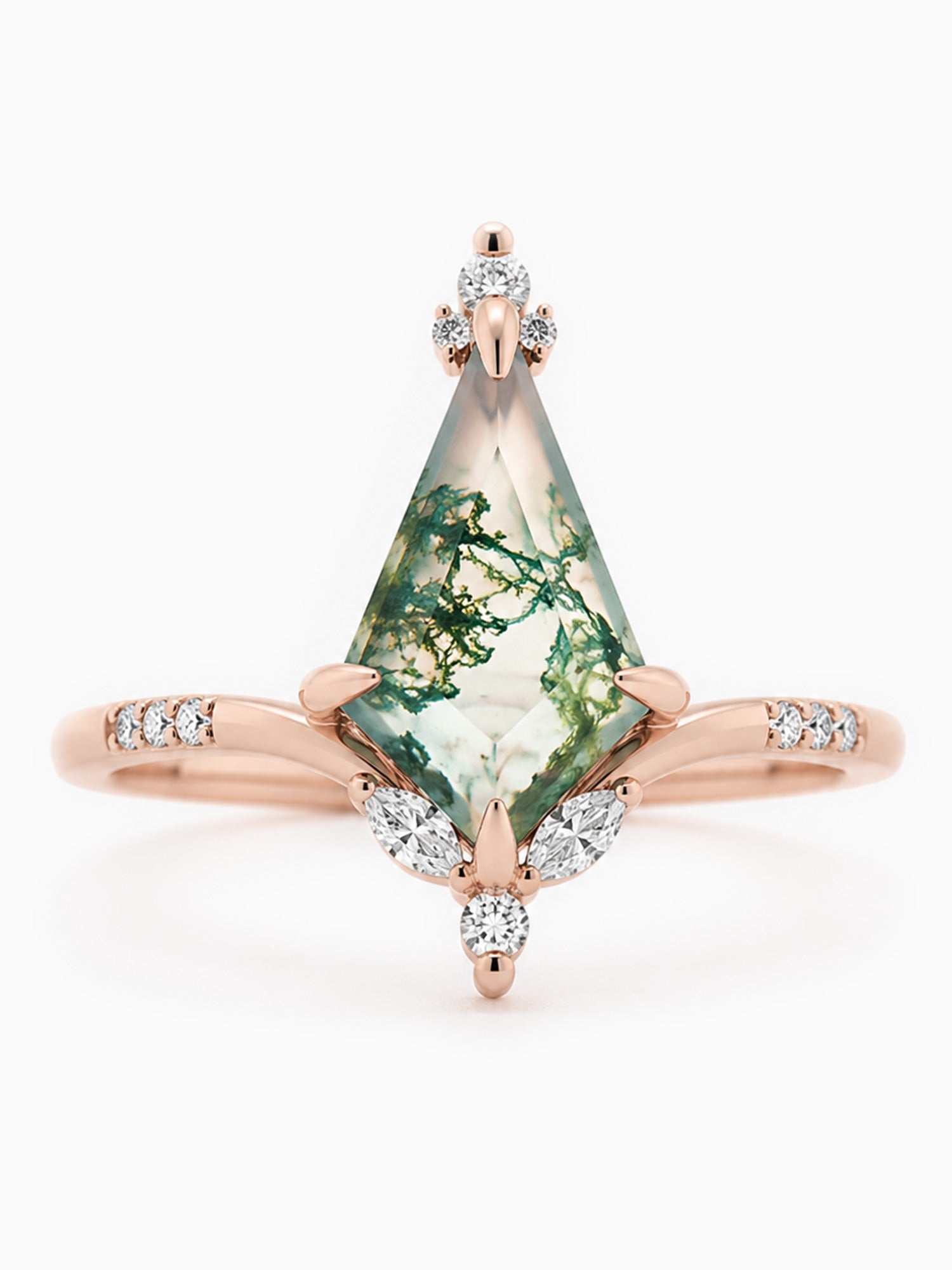 Kite moss agate engagement ring in 14k rose gold fine jewelry wedding ring