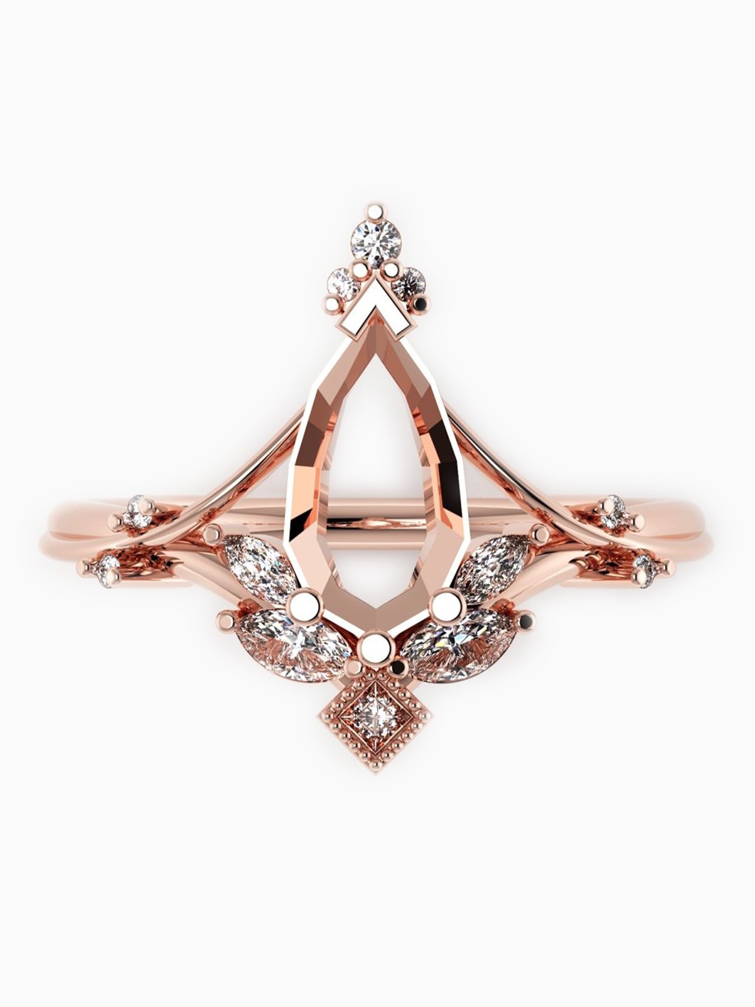 14K Rose Gold fine jewelry Diamond engagement ring unique art deco ring
