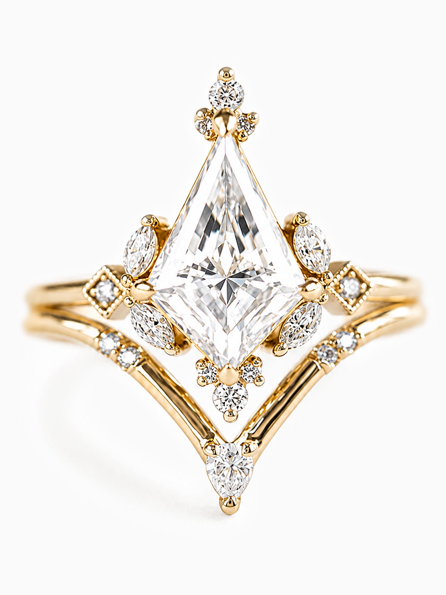 14K Yellow Clementine ring set diamond engagement ring set diamond wedding band fine jewelry