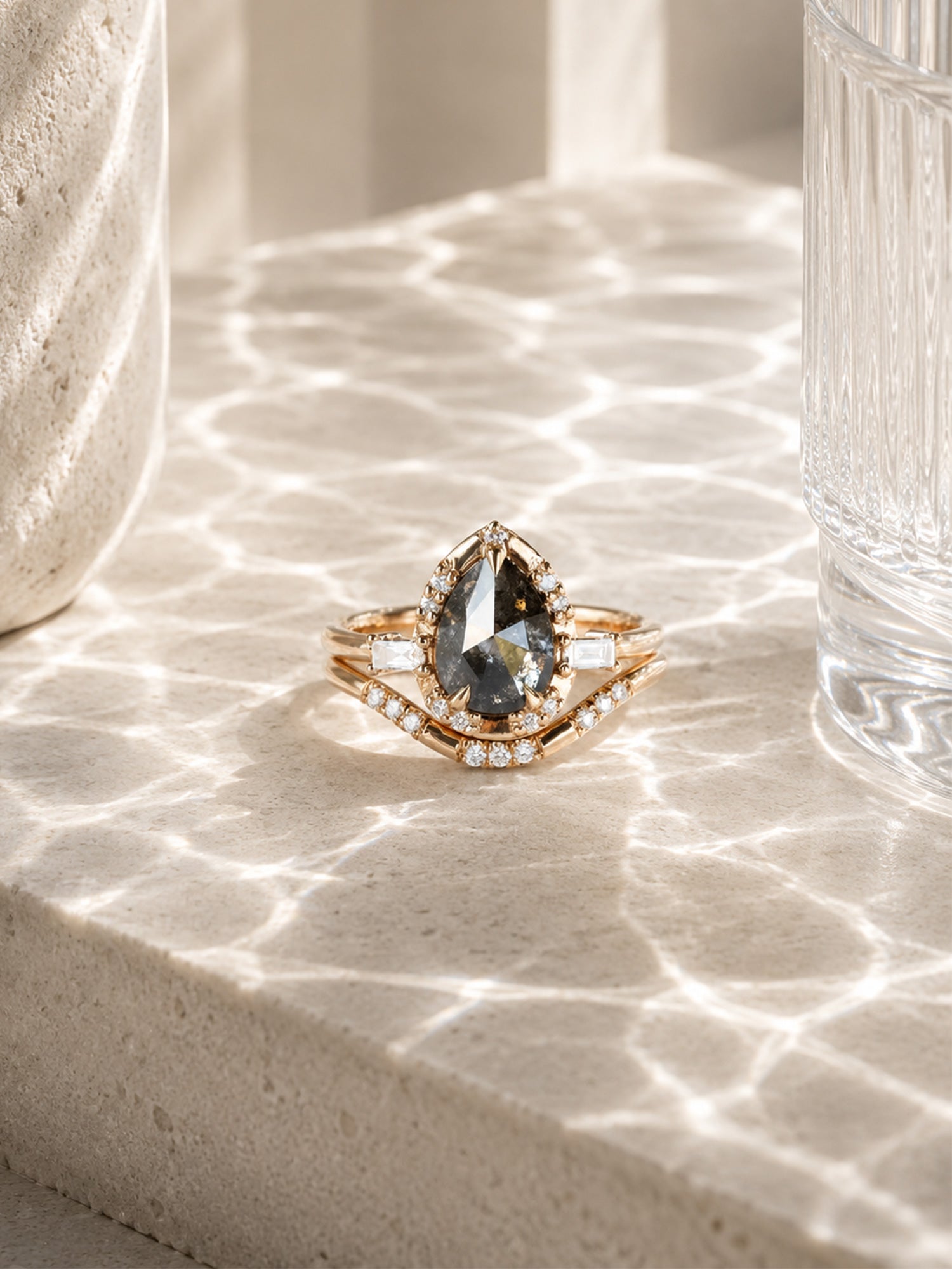 Engagement ring salt and pepper diamond wedding ring set
