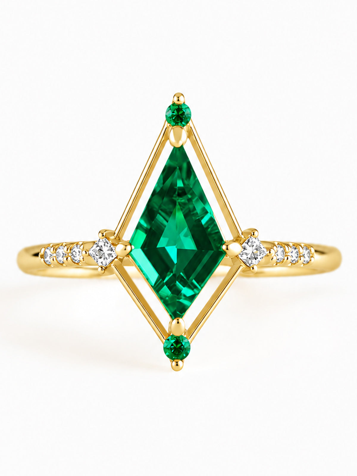 Kite Emerald Engagement ring Diamond fine jewelry wedding ring Unique architectural ring