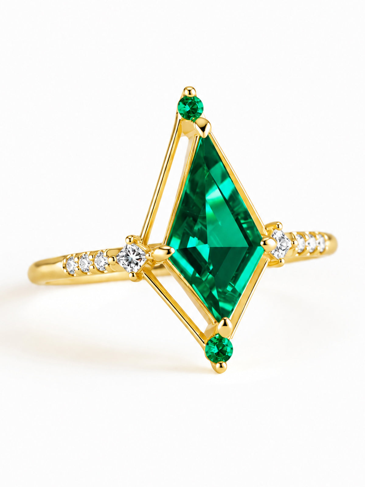 Kite Emerald Fine jewelry engagement ring diamond wedding ring 14k yellow gold proposal ring