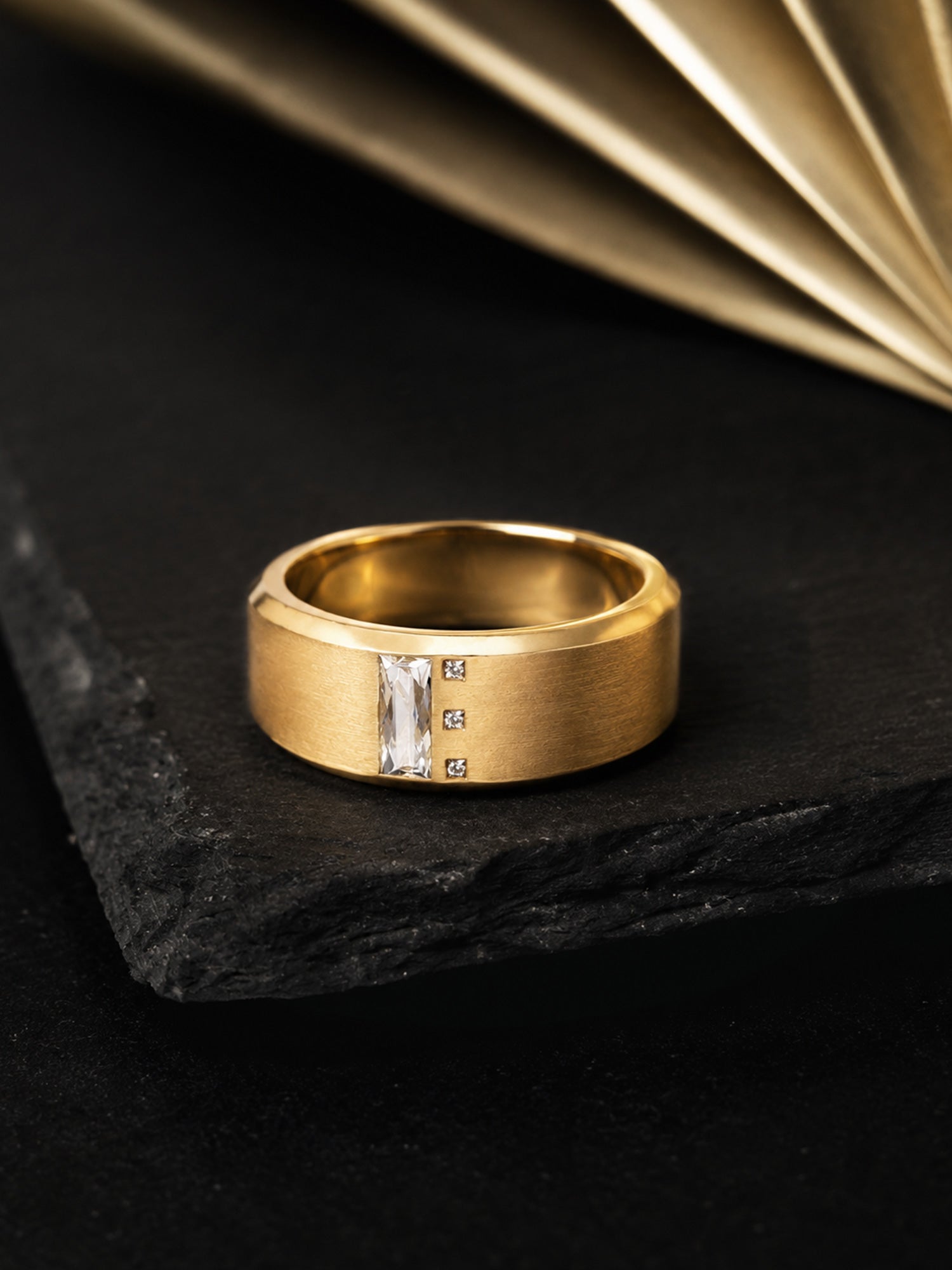 Diamond men's band fine jewelry 14k yellow gold wedding band unique simple band French Baguette diamond ring