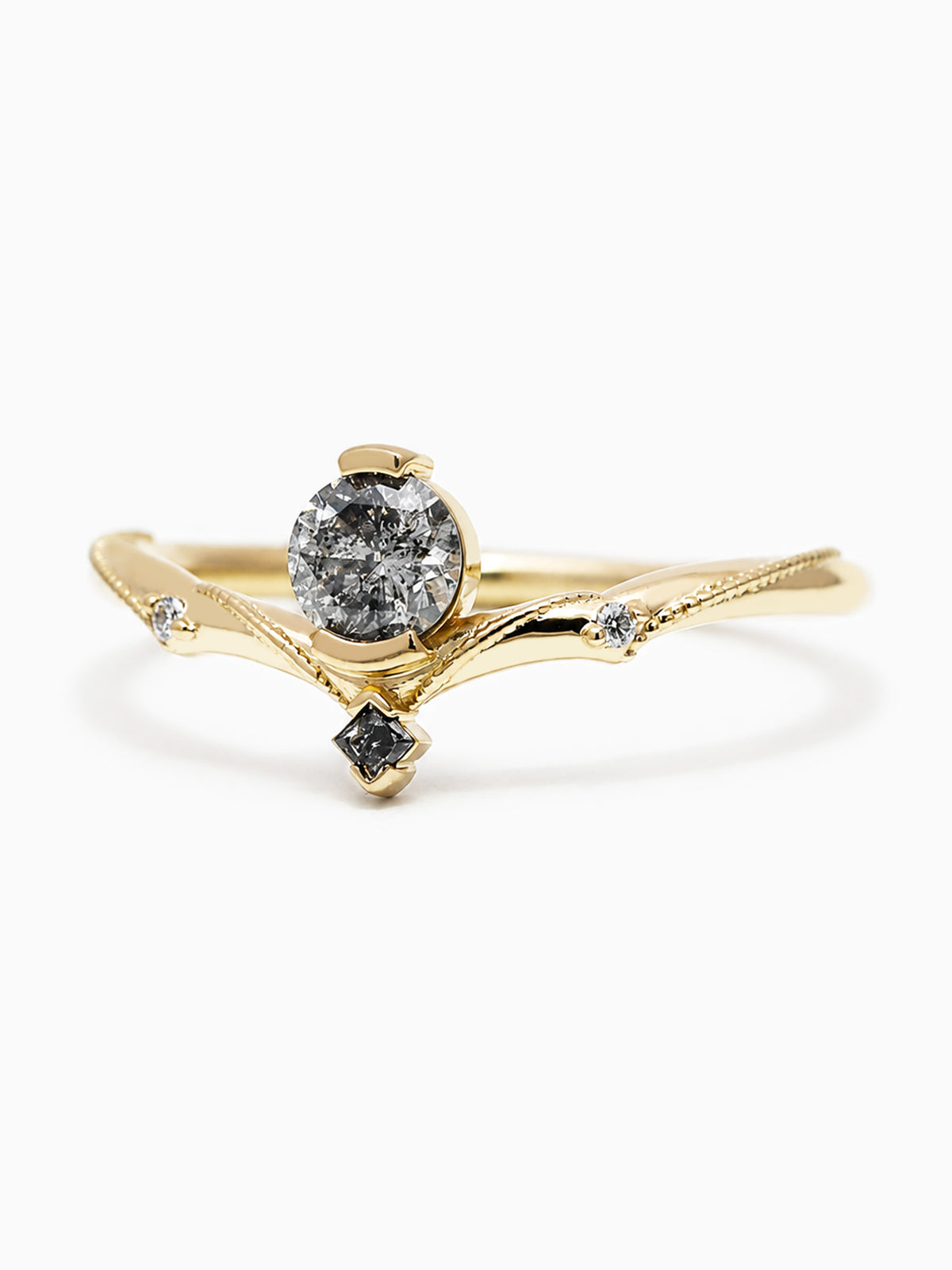 Round salt and pepper statement ring fine jewelry one of a kind ring unique art deco fine modern architectural ring