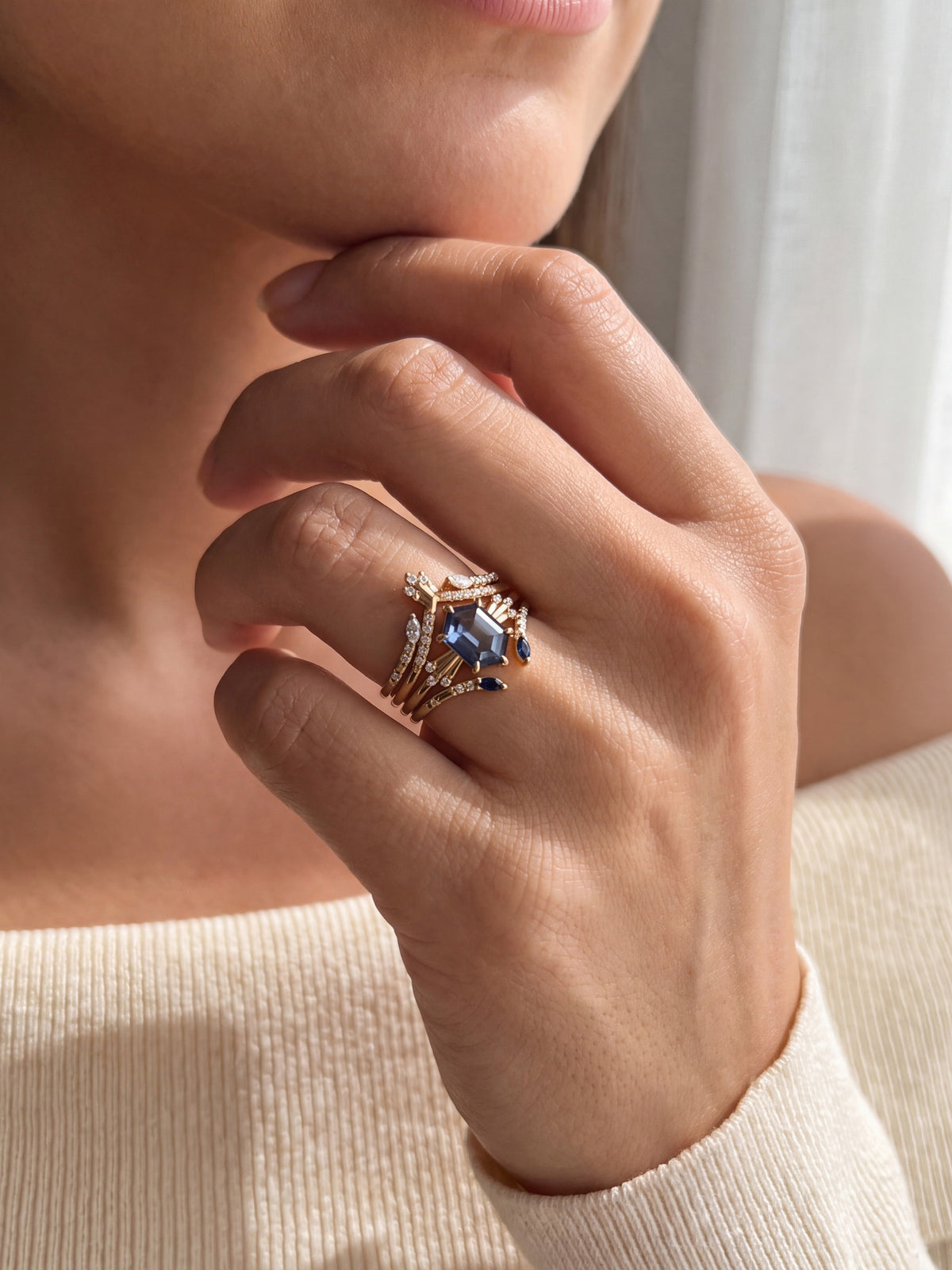 blue sapphire engagement ring unique stacking wedding bands architectural fine jewelry art deco rings