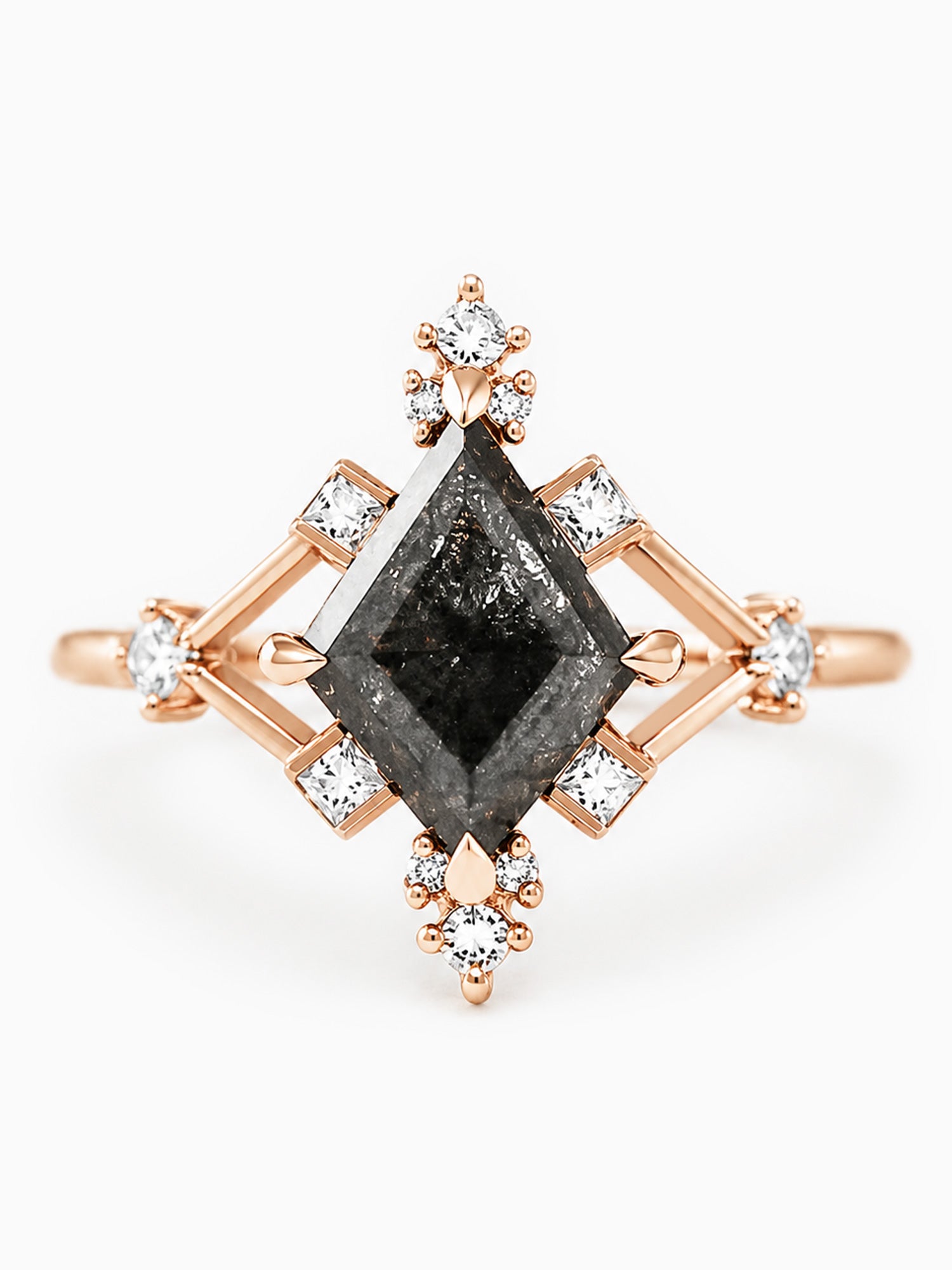 Kite salt and pepper diamond engagement ring fine jewelry 14k rose gold diamond wedding ring