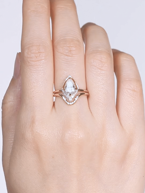 hiddenspace engagement ring eliana pear straight halo half-halo vintage modern contour marquise round melee pave 14k gold claw prong solitaire floating basket art deco