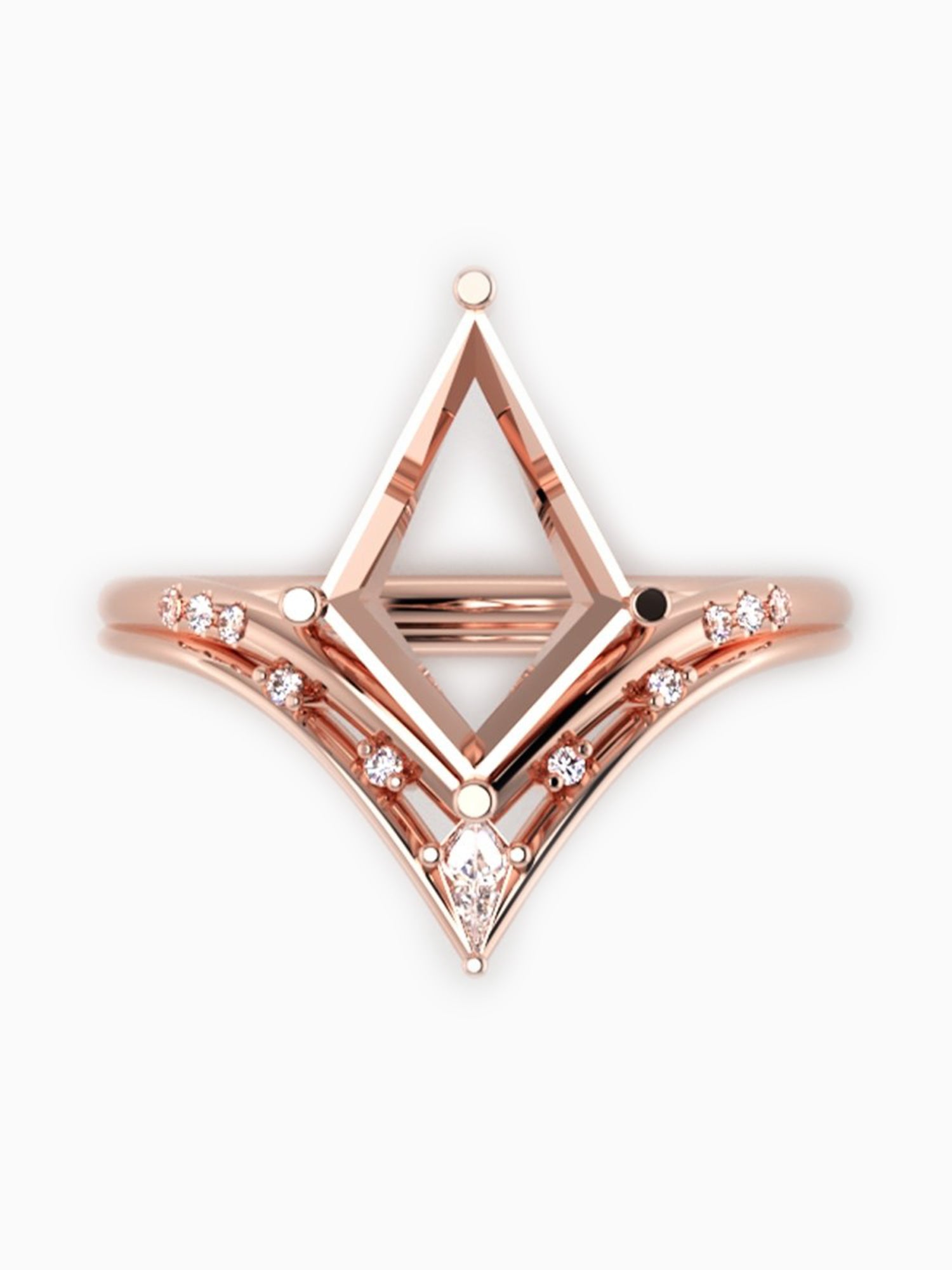 Kite engagement ring 14K Rose gold diamond wedding ring