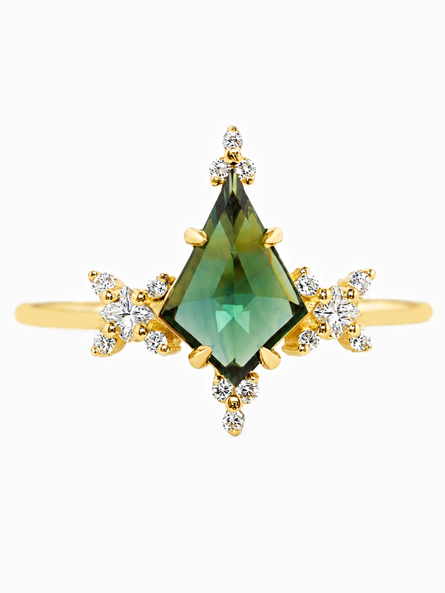 Green Sapphire engagement ring diamond wedding ring unique art deco ring
