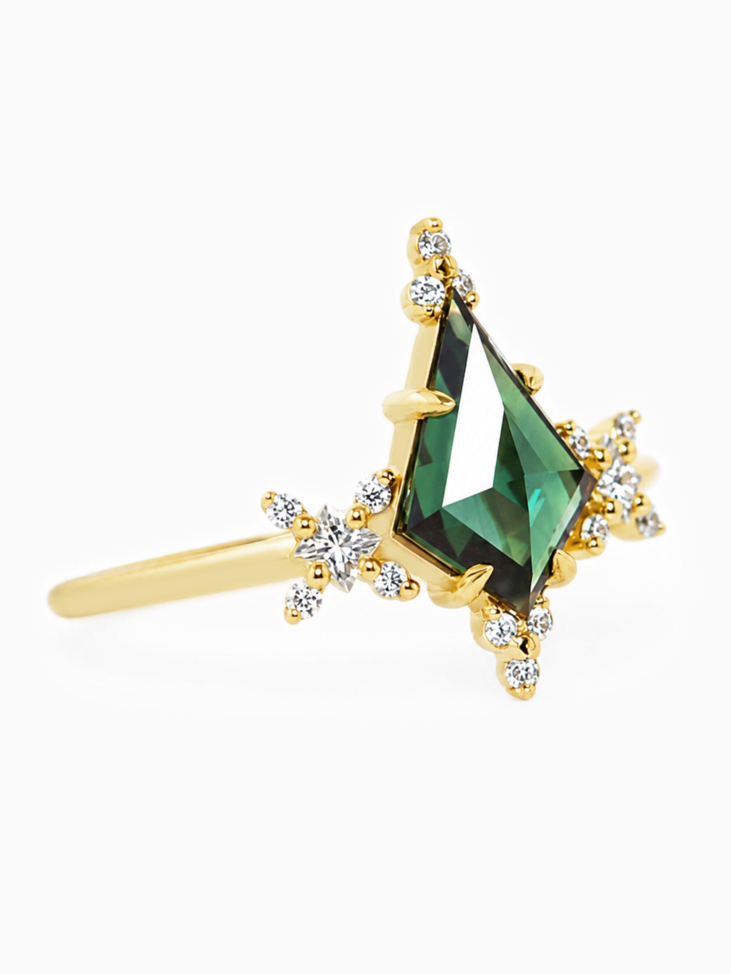 Kite Rose cut fine jewelry 14k yellow gold fine jewelry green sapphire wedding ring proposal ring