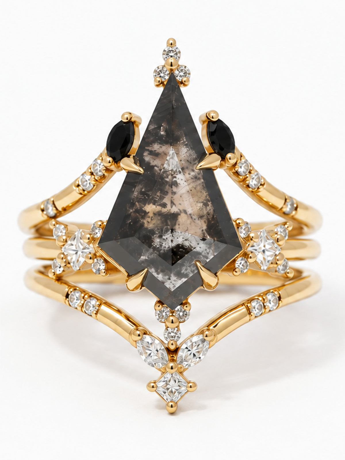 salt and pepper kite diamond engagement ring diamond wedding ring set stacking rings fine jewelry art deco architectural rings