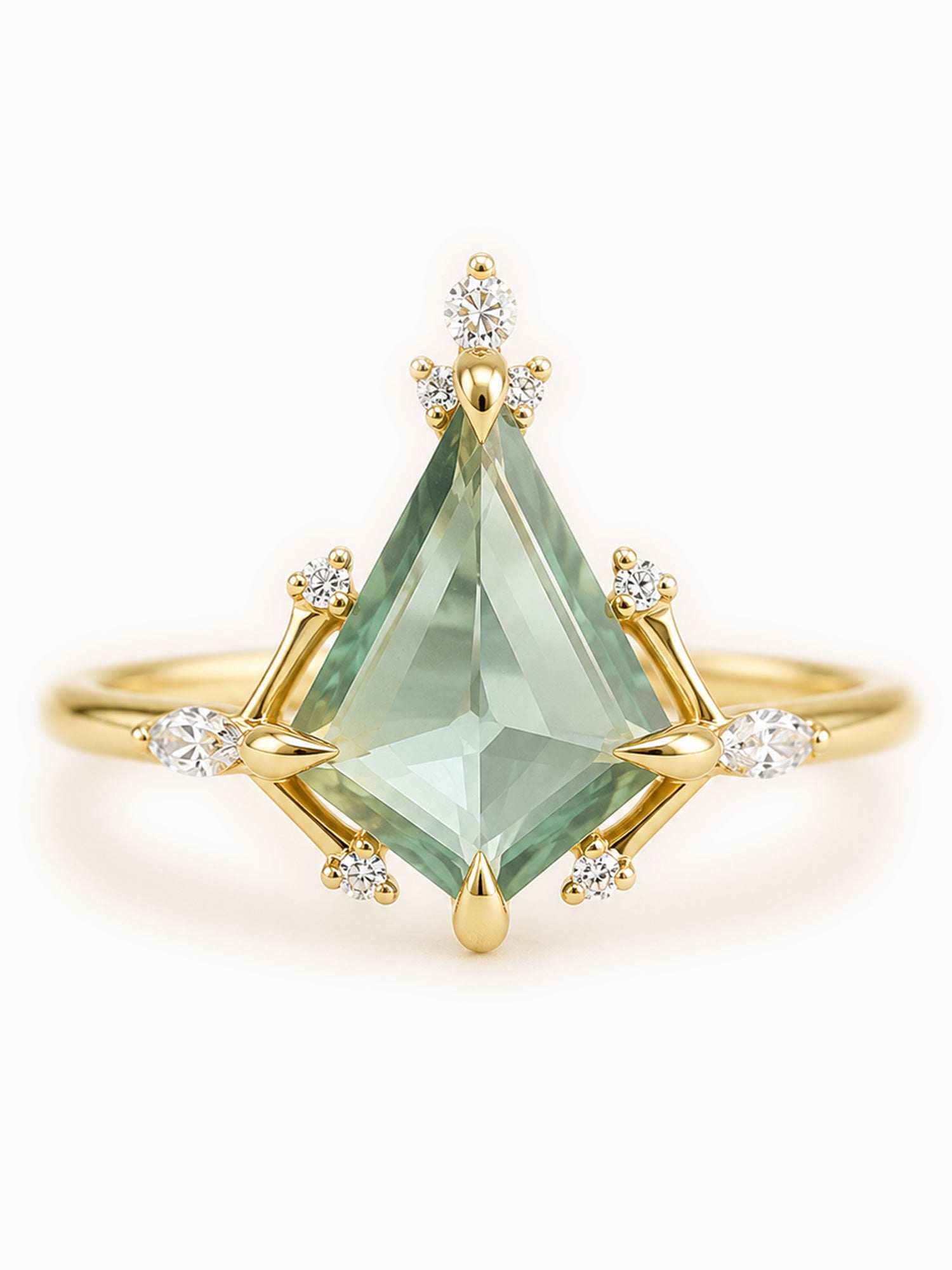 Green Sapphire kite engagement ring wedding ring diamond proposal ring