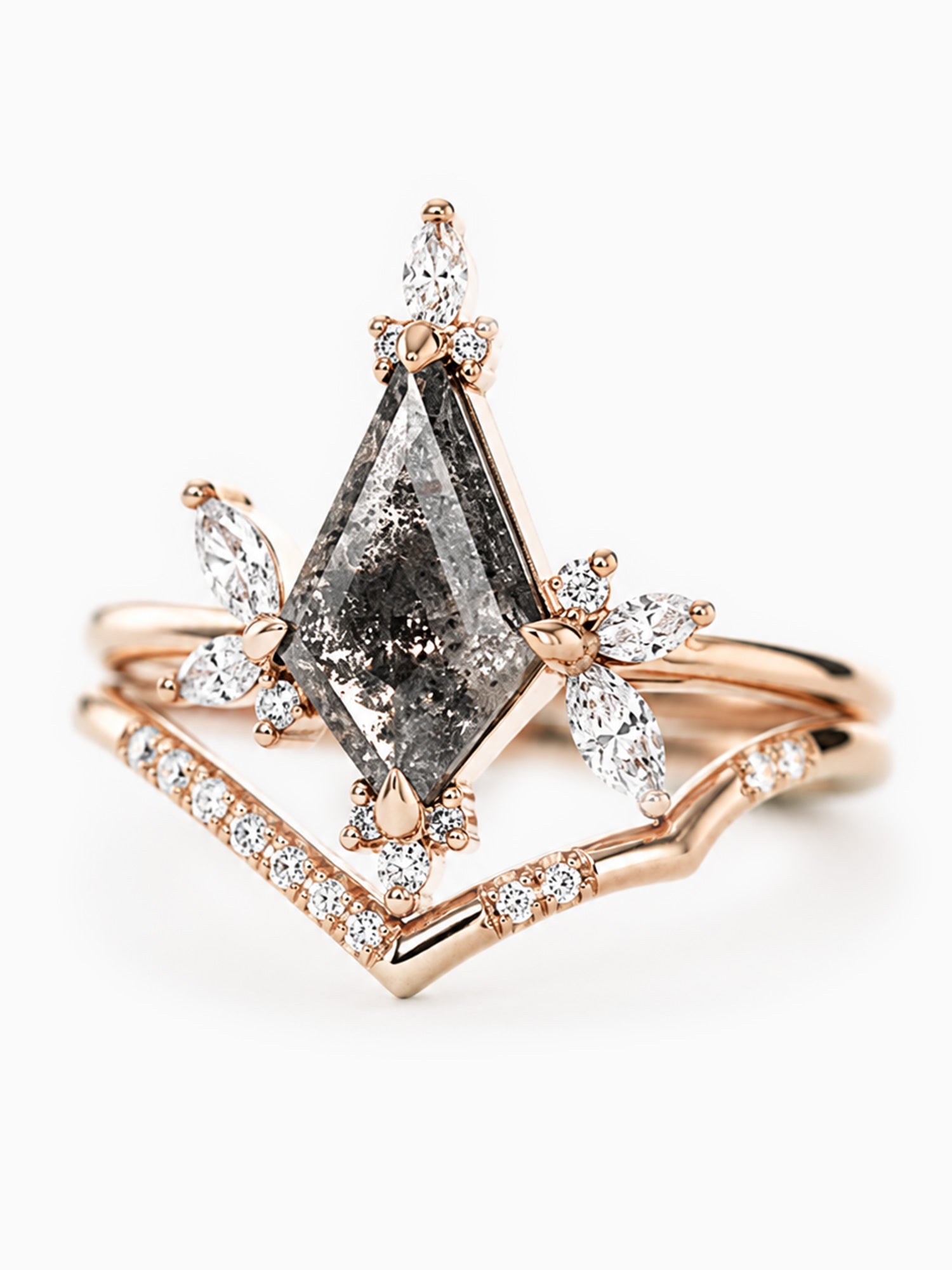 Kite salt and pepper diamond engagement ring set