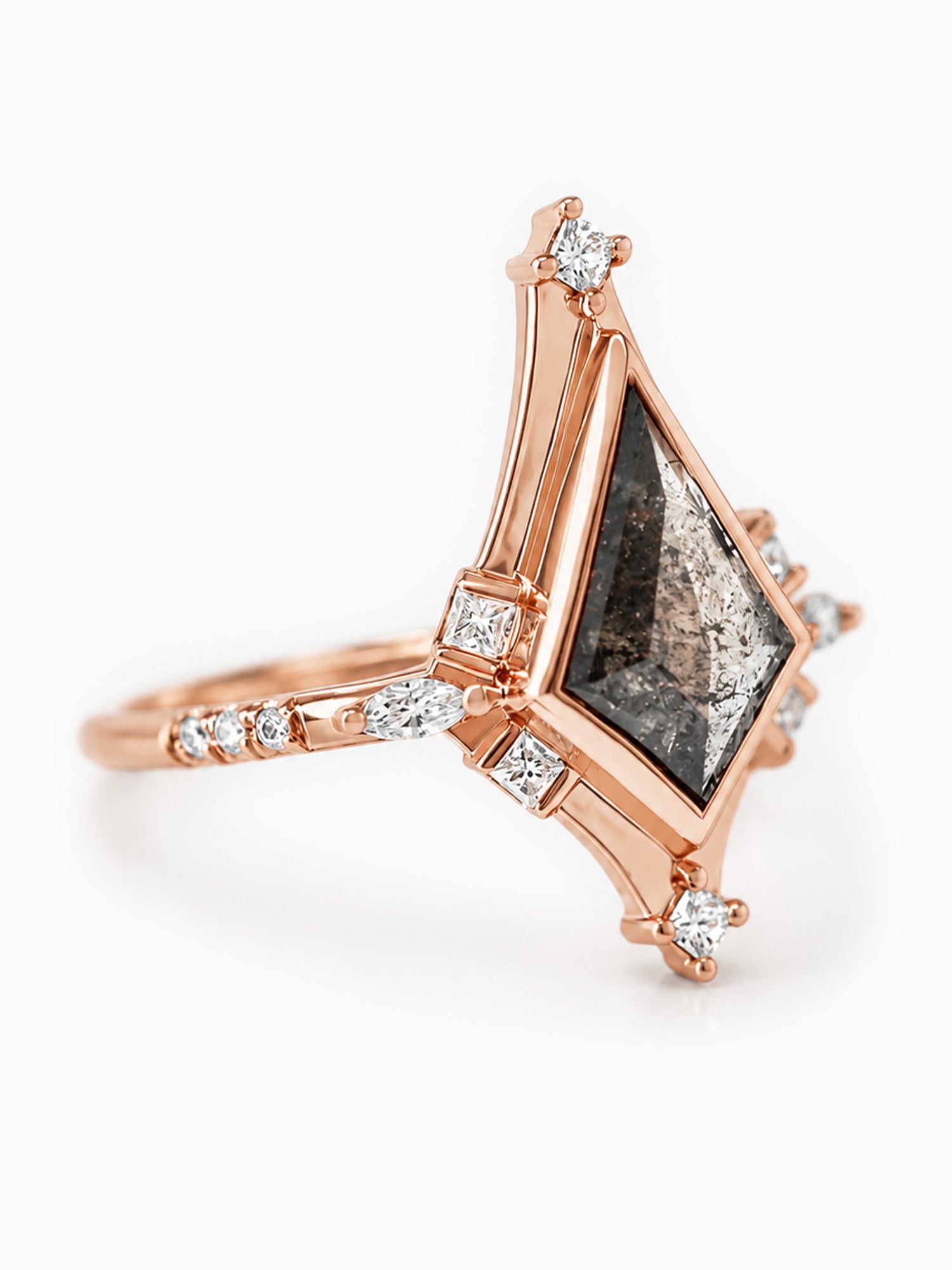 14K Rose gold fine jewelry salt and pepper diamond kite ring engagement ring wedding jewelry