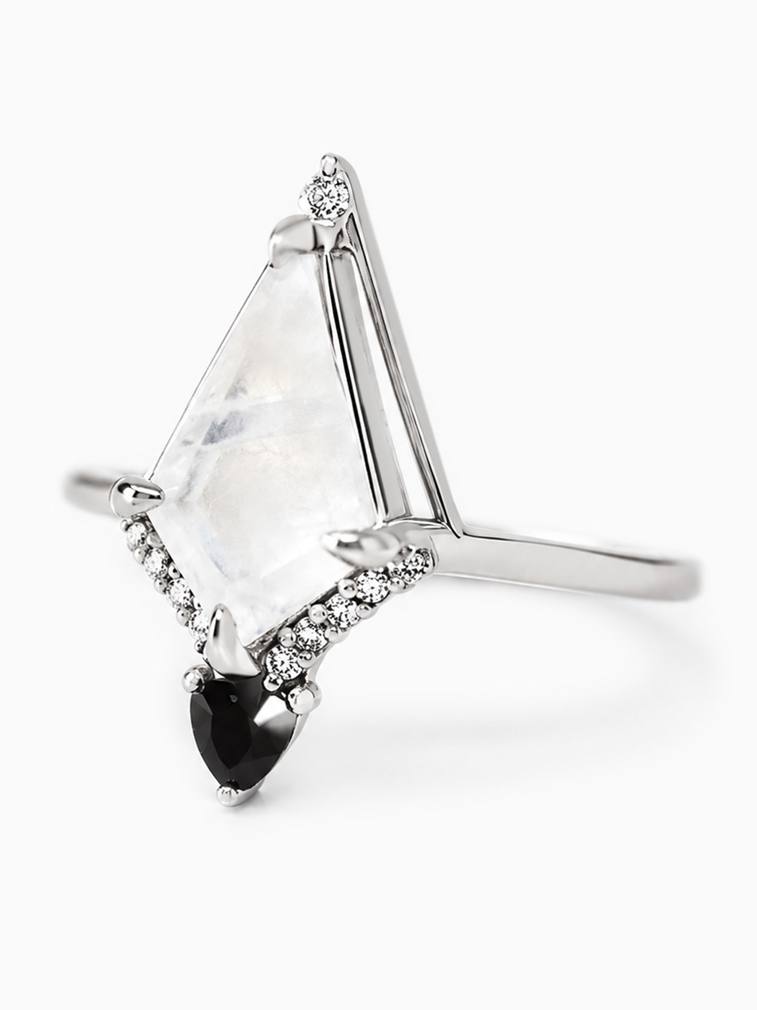 White Moonstone engagement ring black onyx wedding band diamond ring
