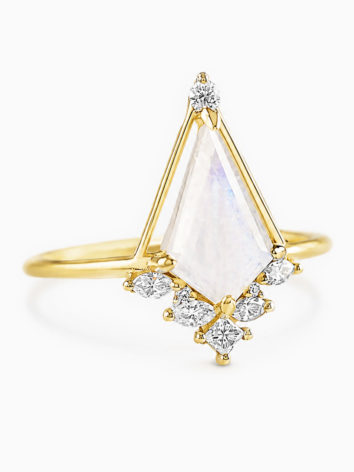 14K Yellow gold moonstone kite engagement ring fine jewelry diamond wedding ring