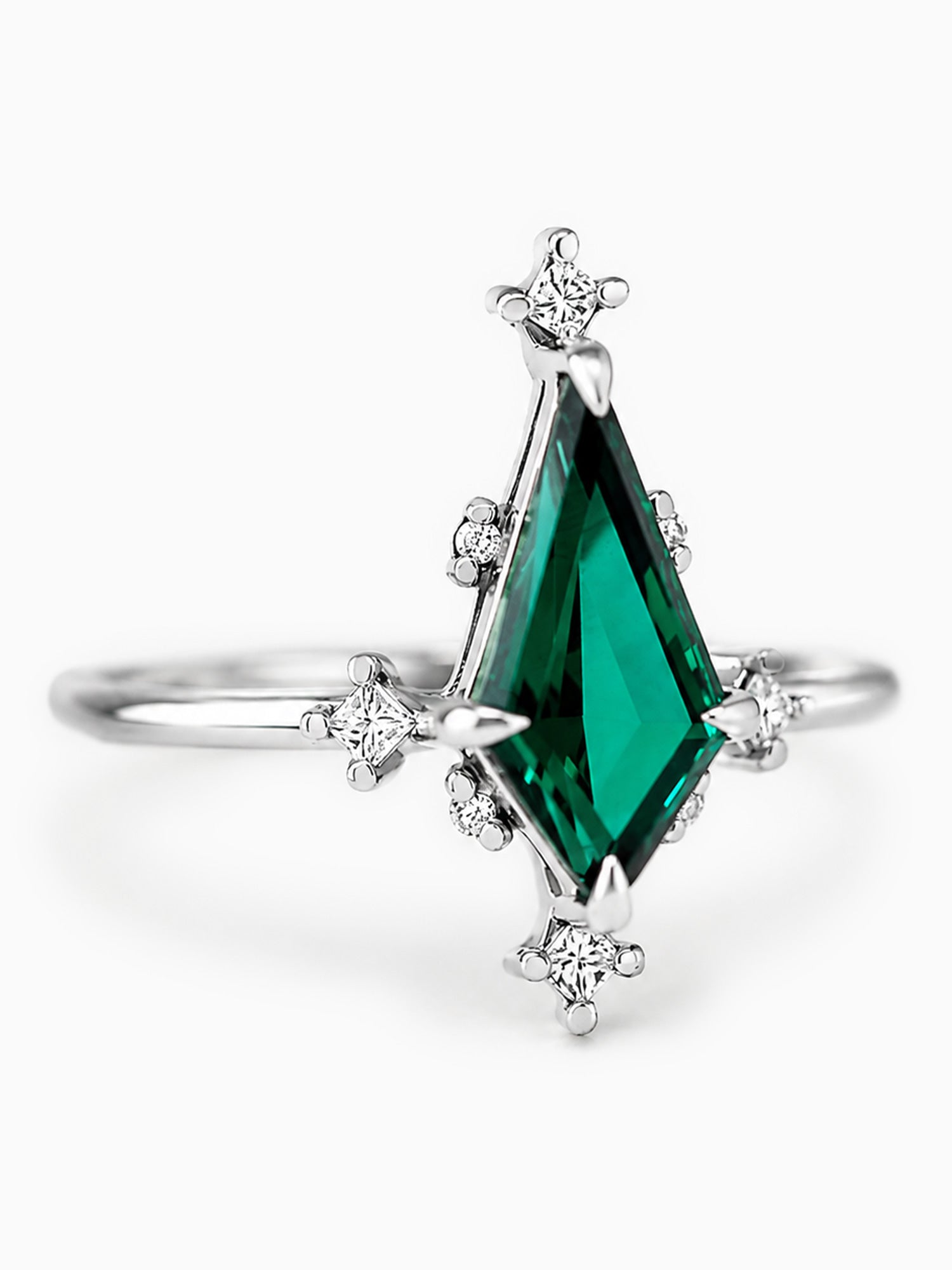 14K White Gold Engagement ring diamond fine jewelry Green Emerald wedding ring