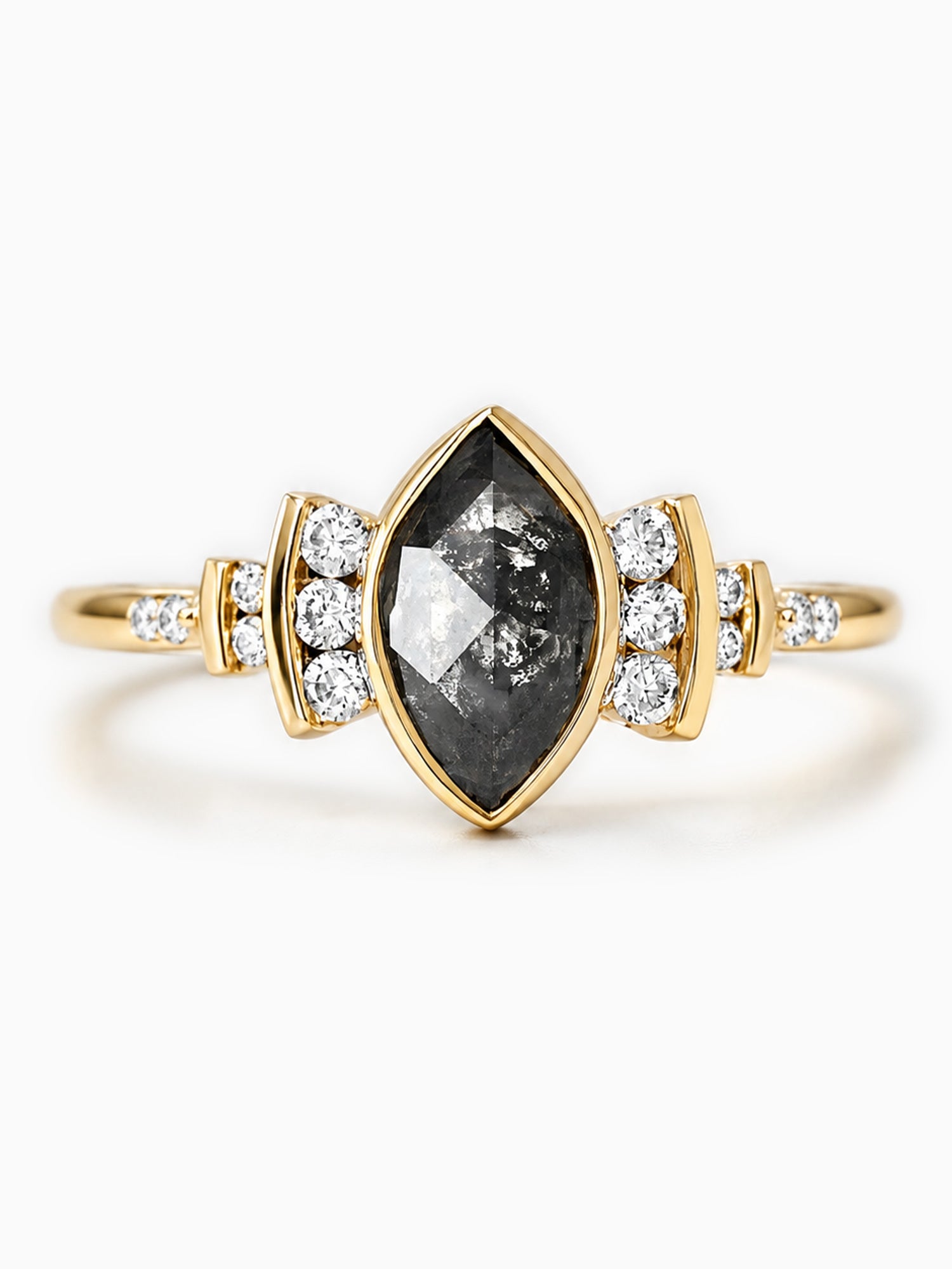 Marquise Rose cut diamond engagement ring 14k yellow gold diamond wedding ring