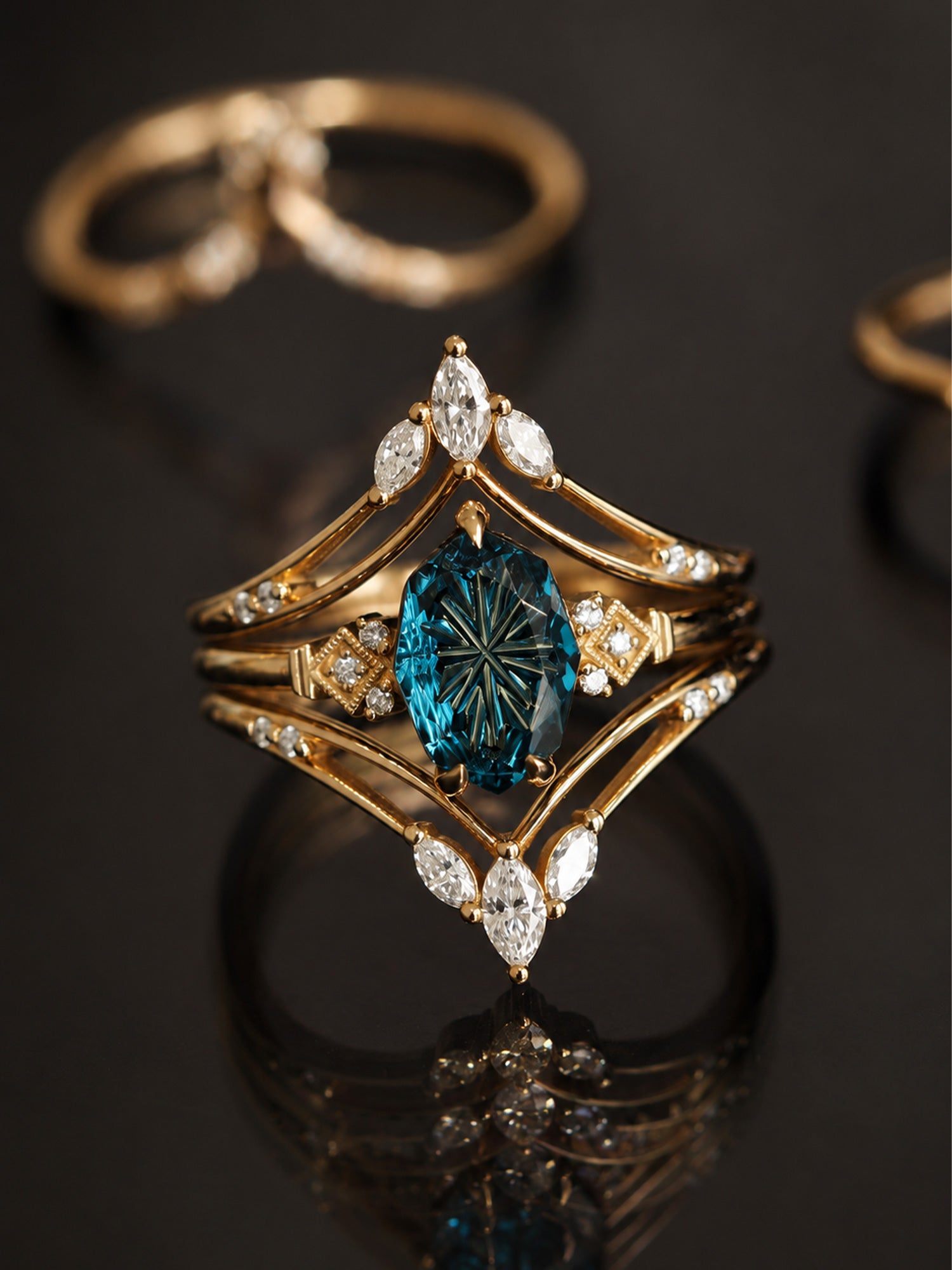 Blue topaz engagement ring ring stacking bands wedding rings diamond fine jewelry