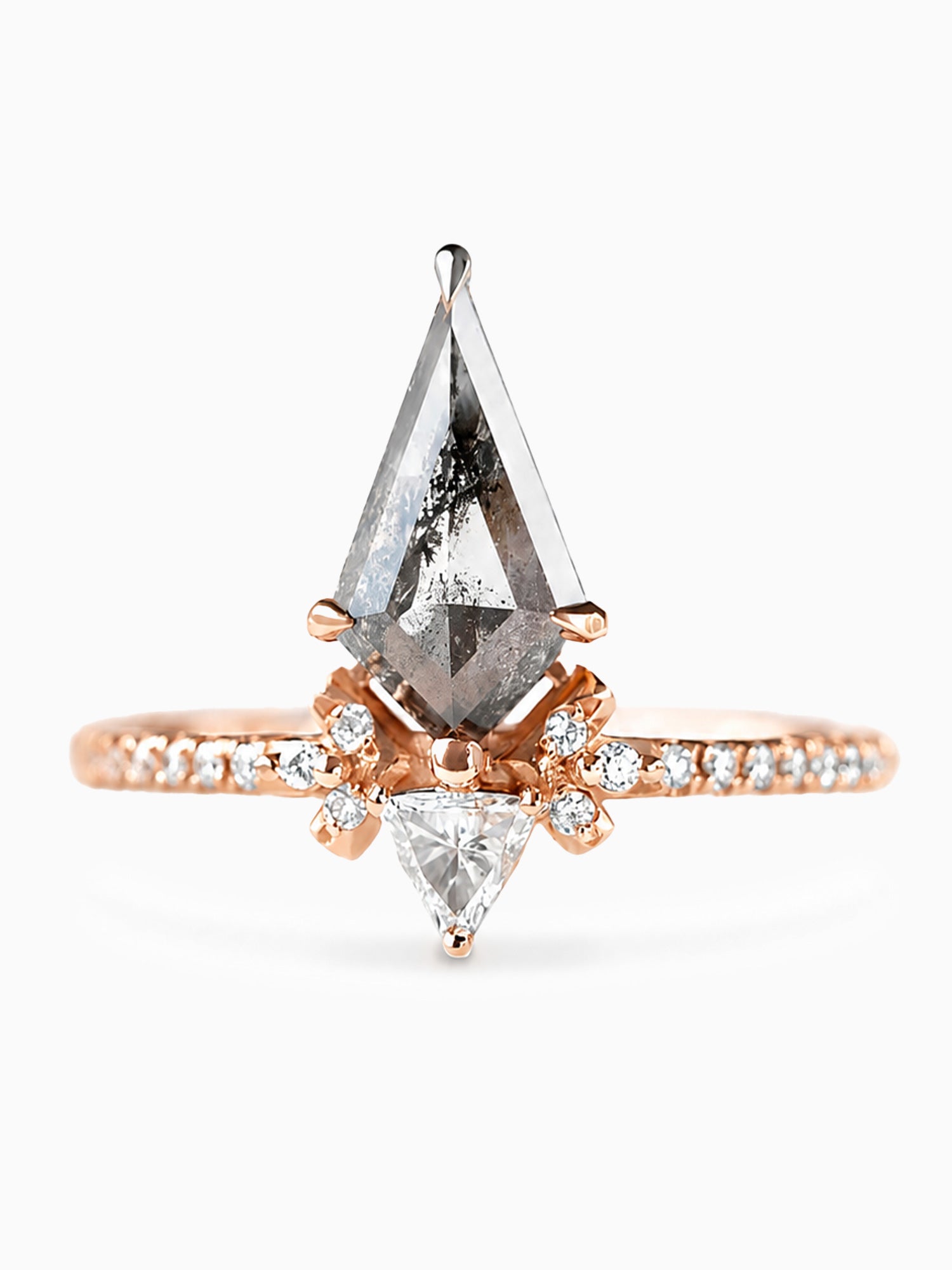 Kite salt and pepper diamond 14k rose gold diamond fine jewelry engagement ring wedding ring