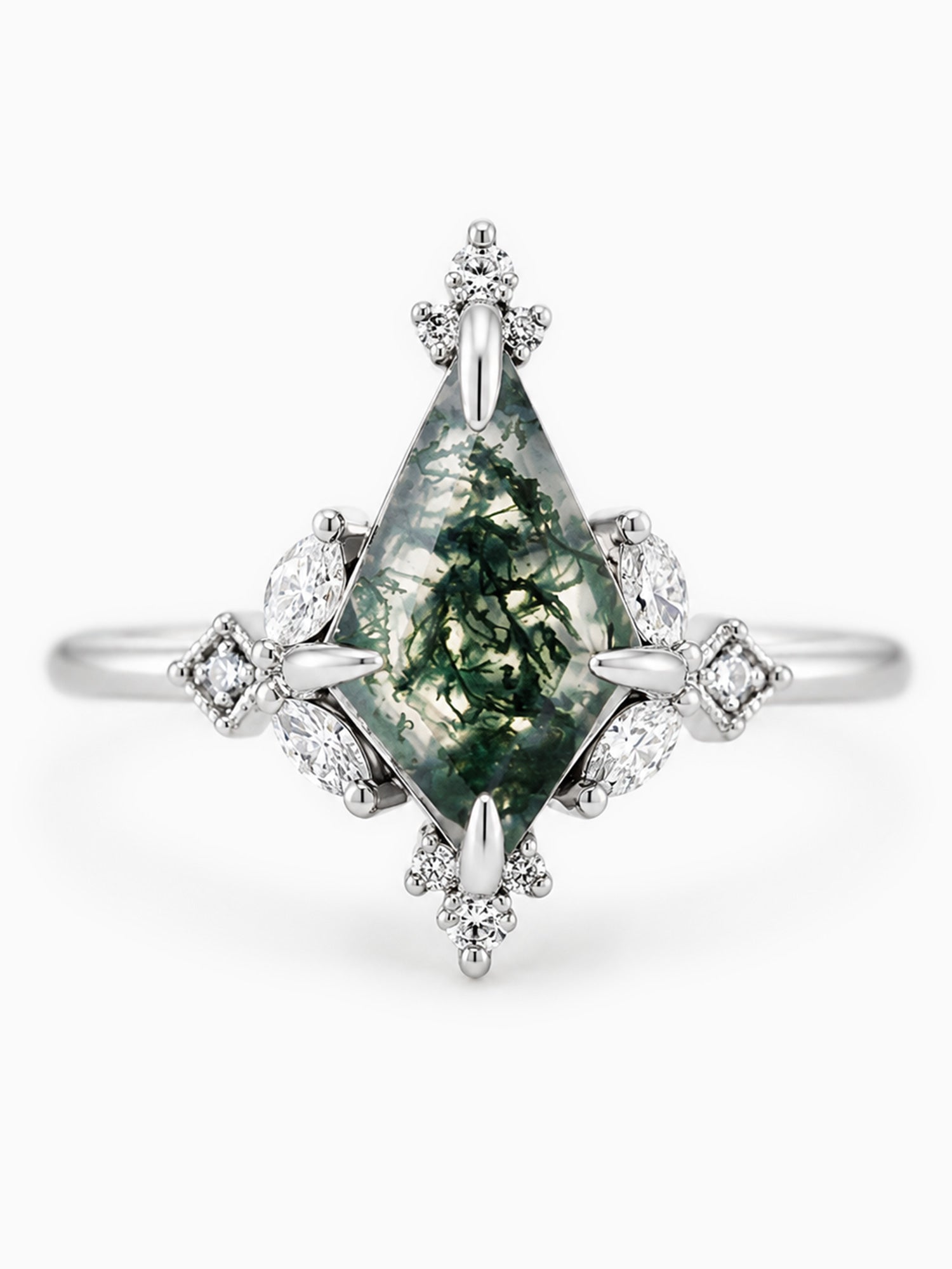 Kite Moss agate engagement ring fine jewelry diamond wedding ring