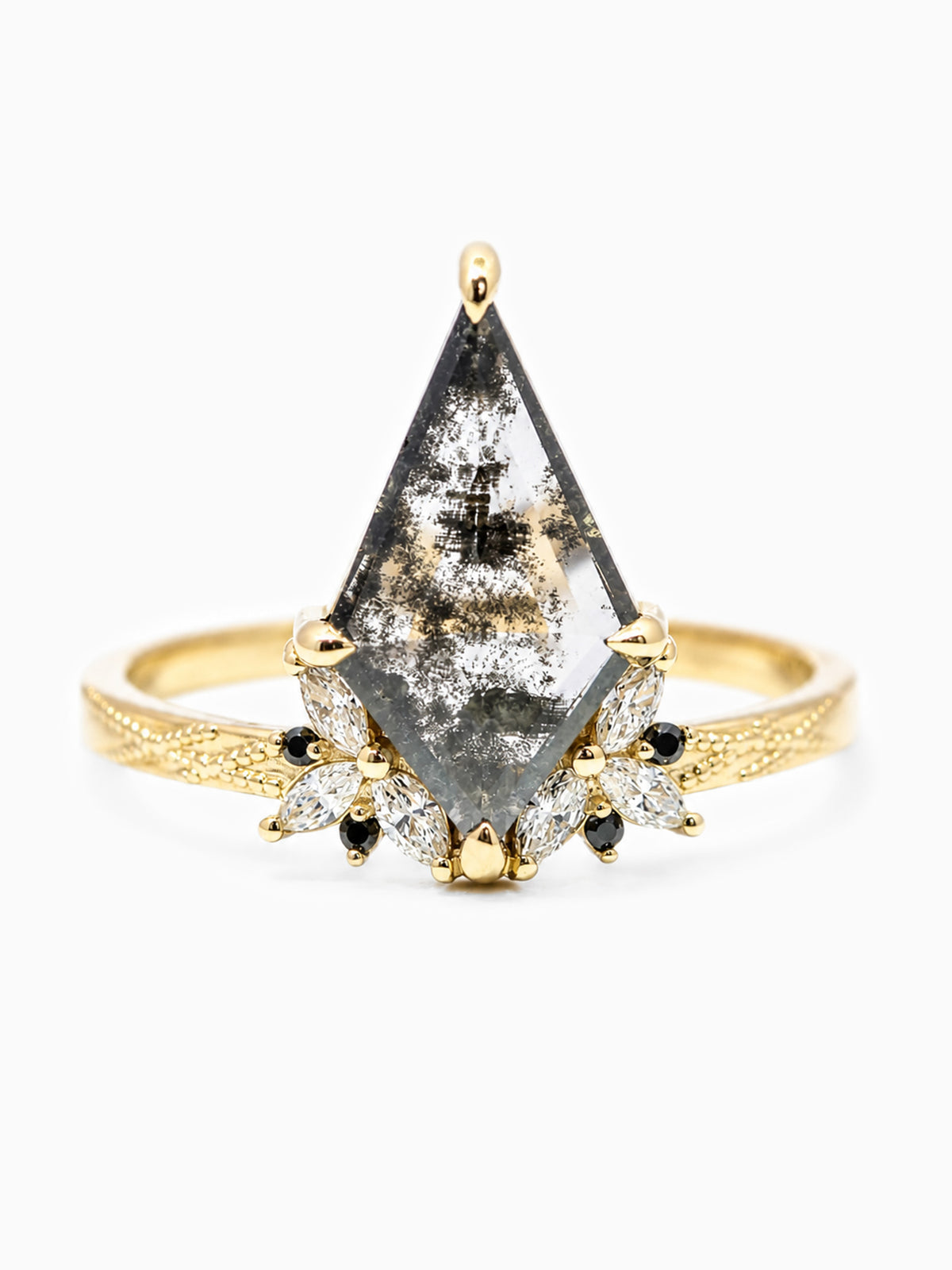 salt and pepper kite engagement ring unique art deco fine jewelry proposal ring