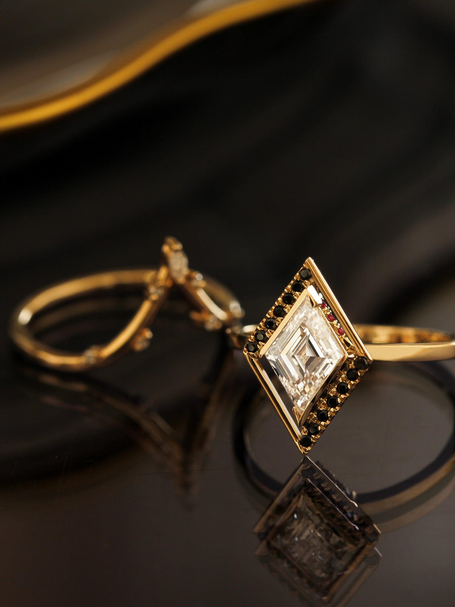 Matching ring white kite diamond engagement ring architecture fine jewelry onyx ring