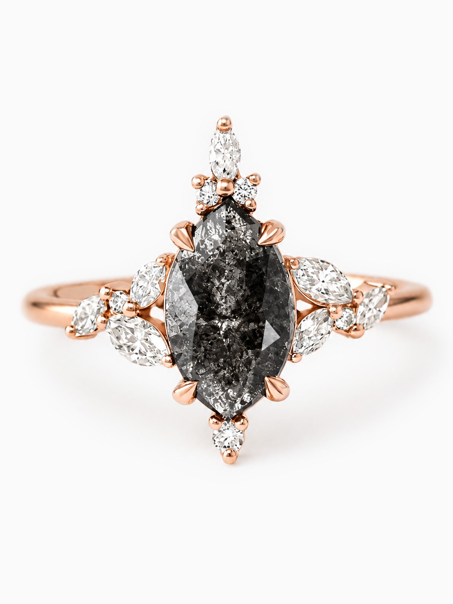 Marquise salt and pepper diamond engagement ring fine jewelry diamond wedding rings unique art deco