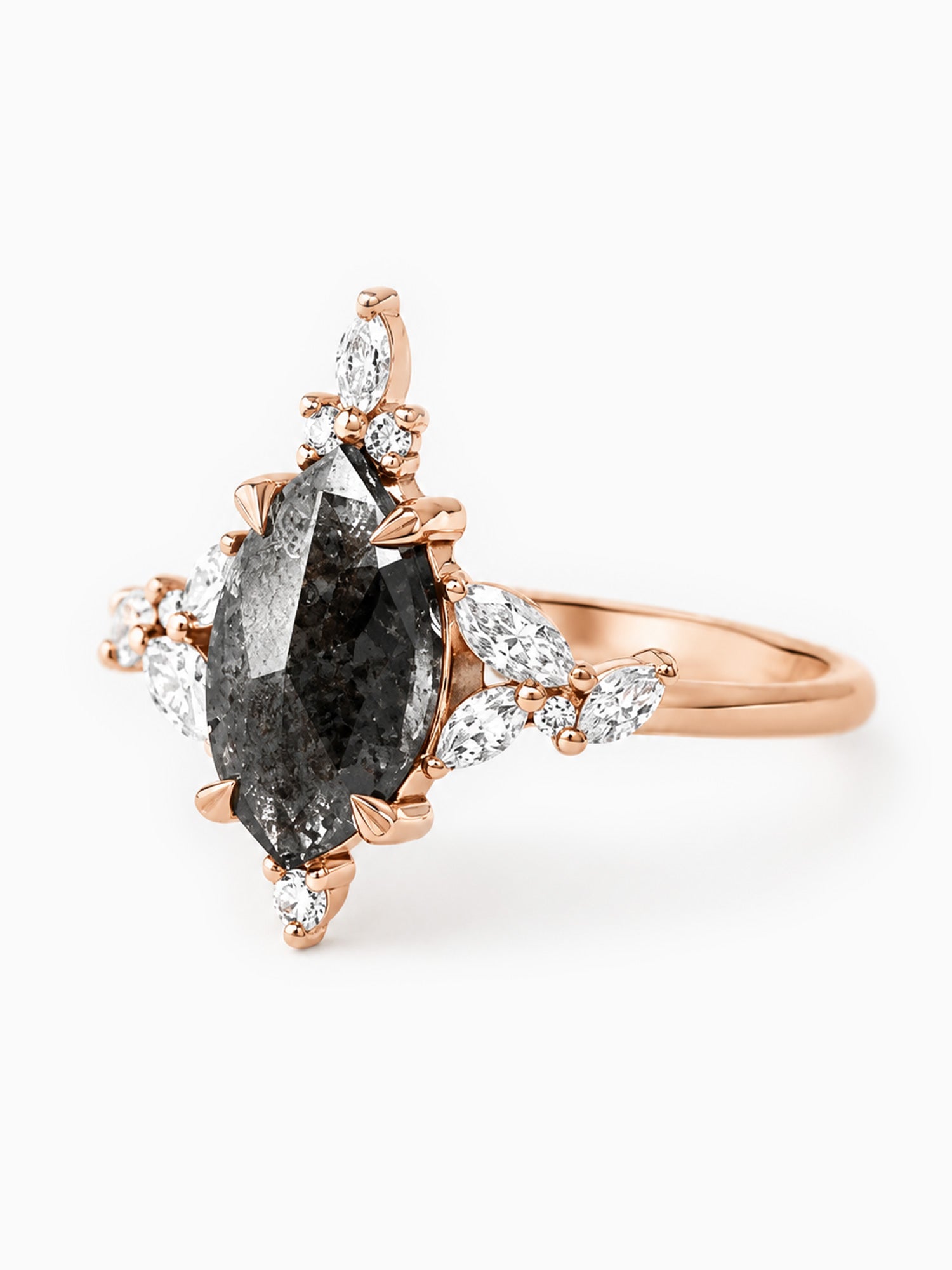 Salt and pepper diamond marquise wedding ring 14k rose gold fine jewelry