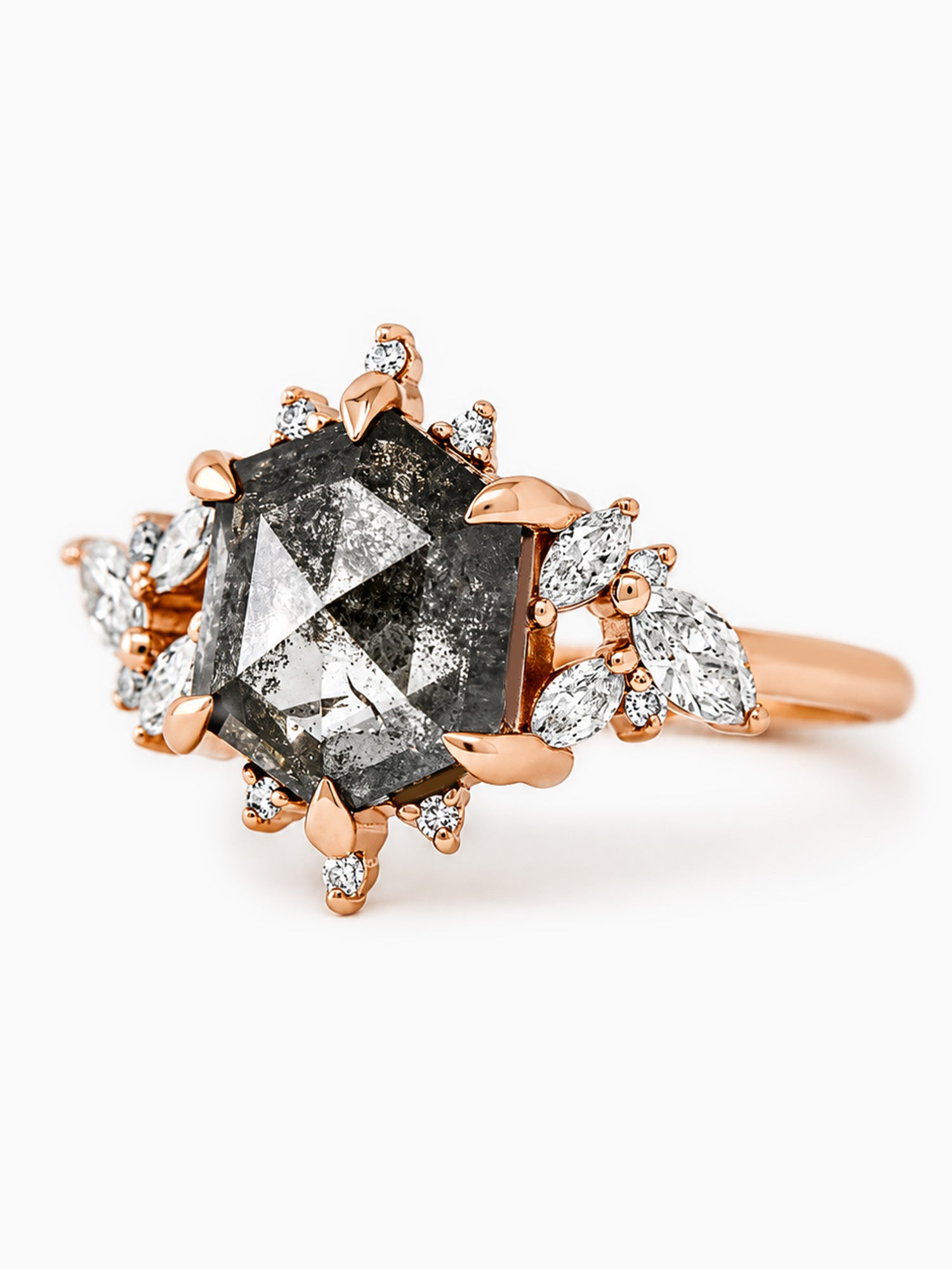 Hexagon salt and pepper diamond engagement ring fine jewelry diamond wedding ring