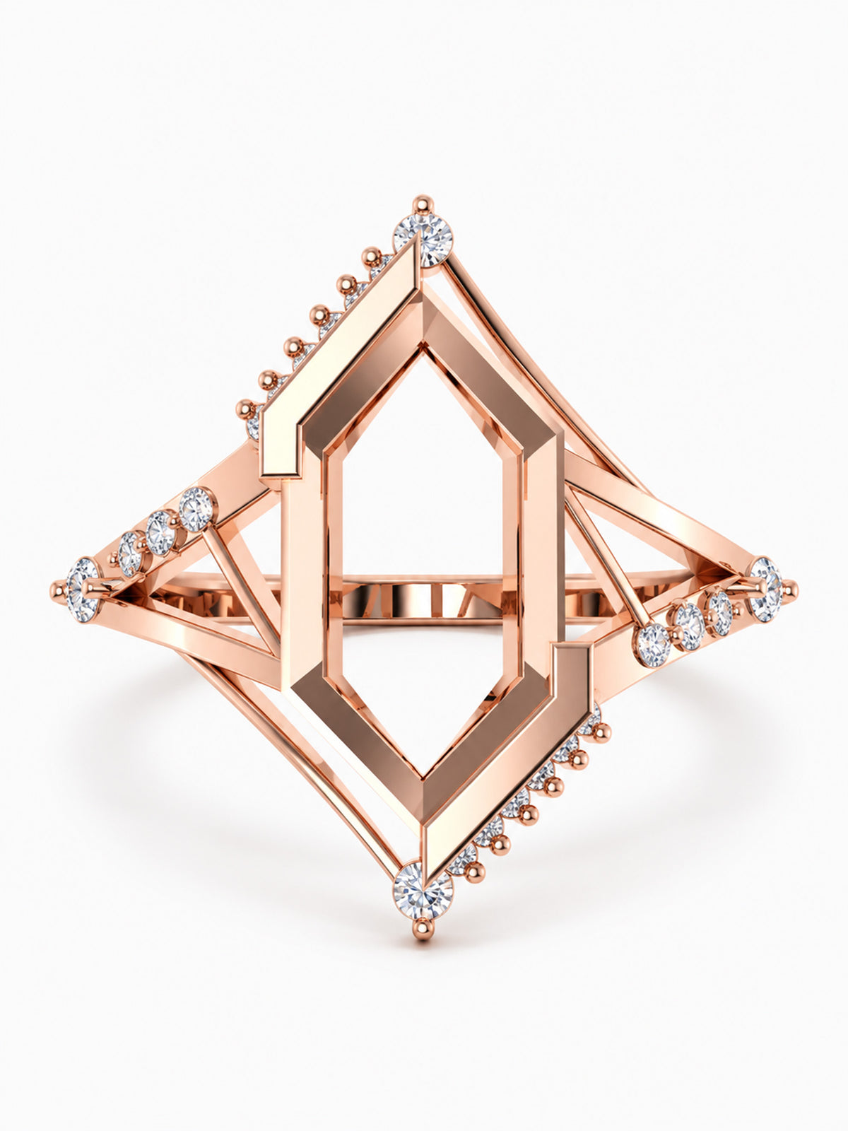 Hexagon Unique Engagement Ring wedding ring diamond fine jewelry 14k rose gold Modern Art Deco wedding ring architectural ring